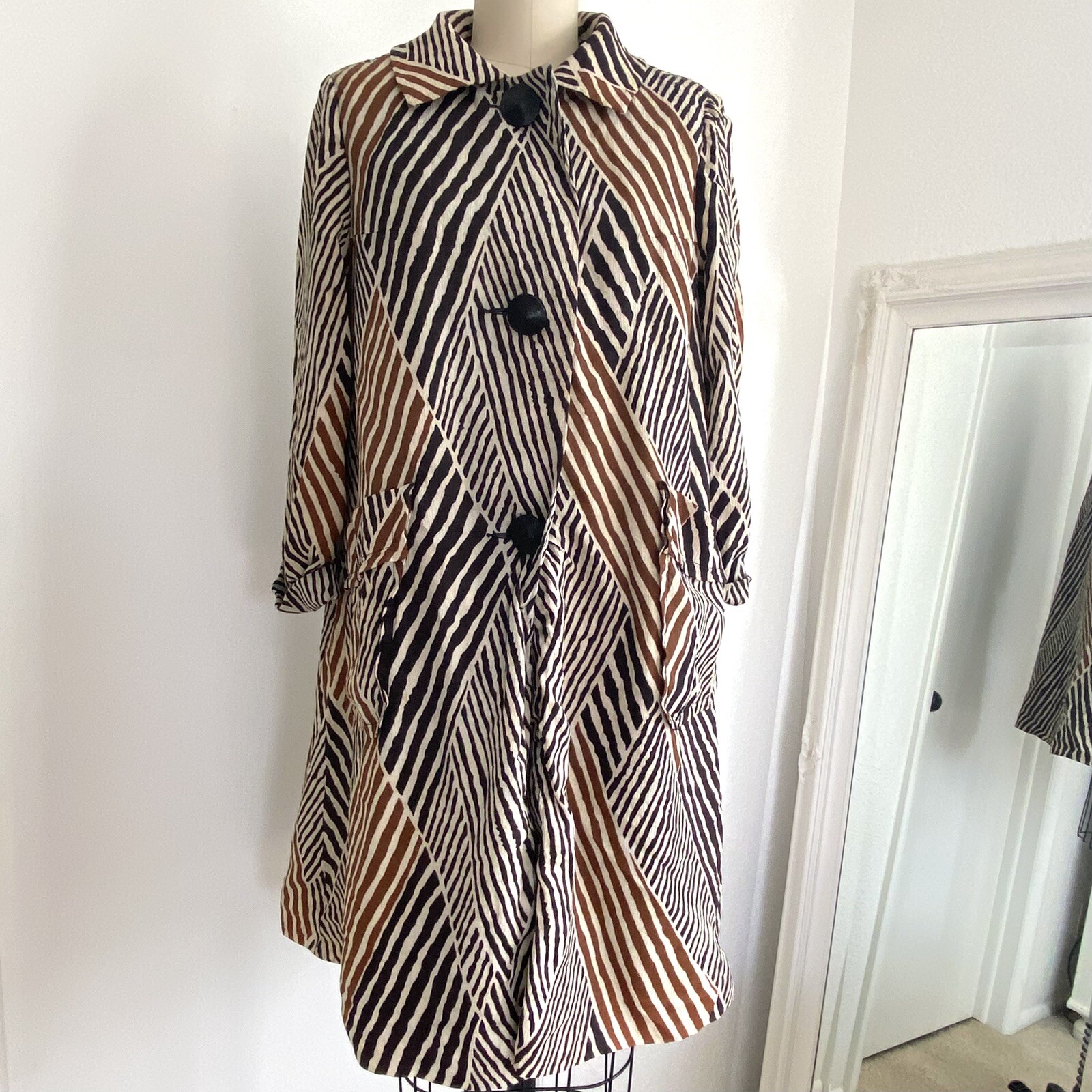 Betty Rose Vintage 1960s Sea-Dry Water Repellent Stripe Button Jacket Coat – M
