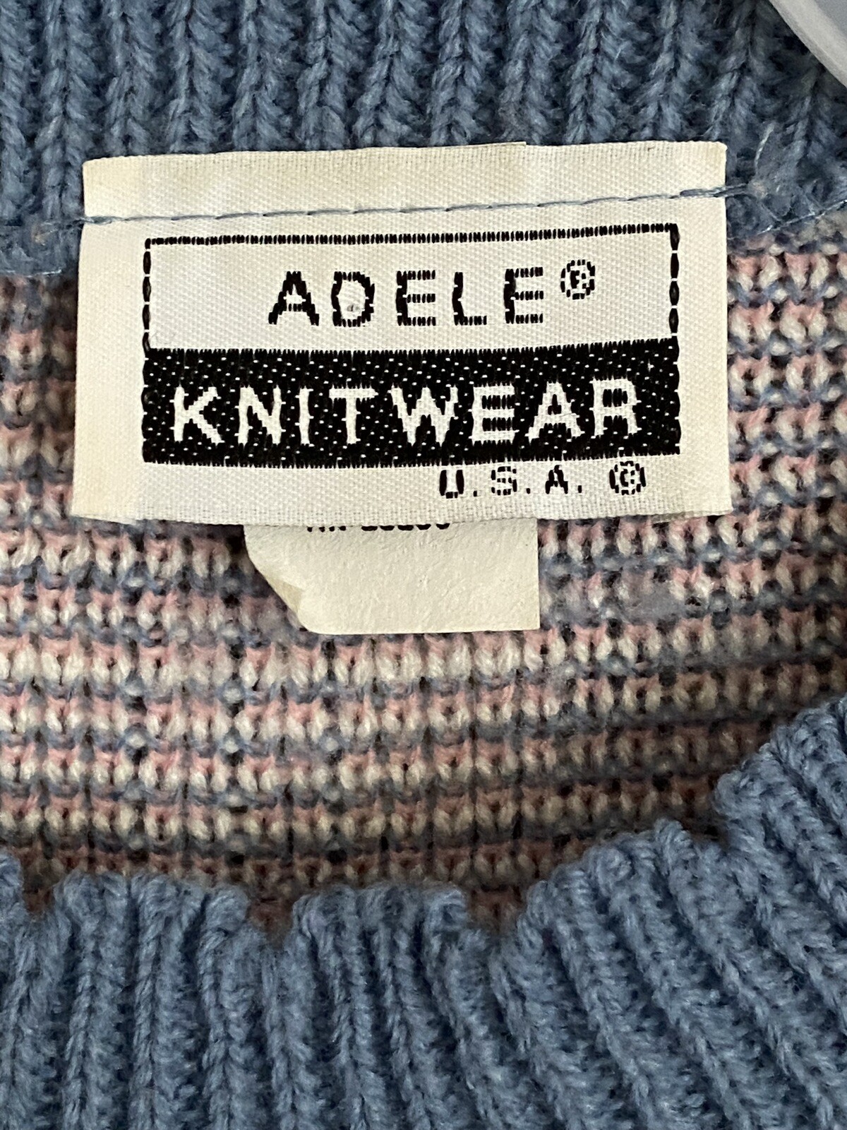 Vintage 80s Adele Kitty Cat Blue Pink Knit Sweater Fairy Kei Sz L/XL