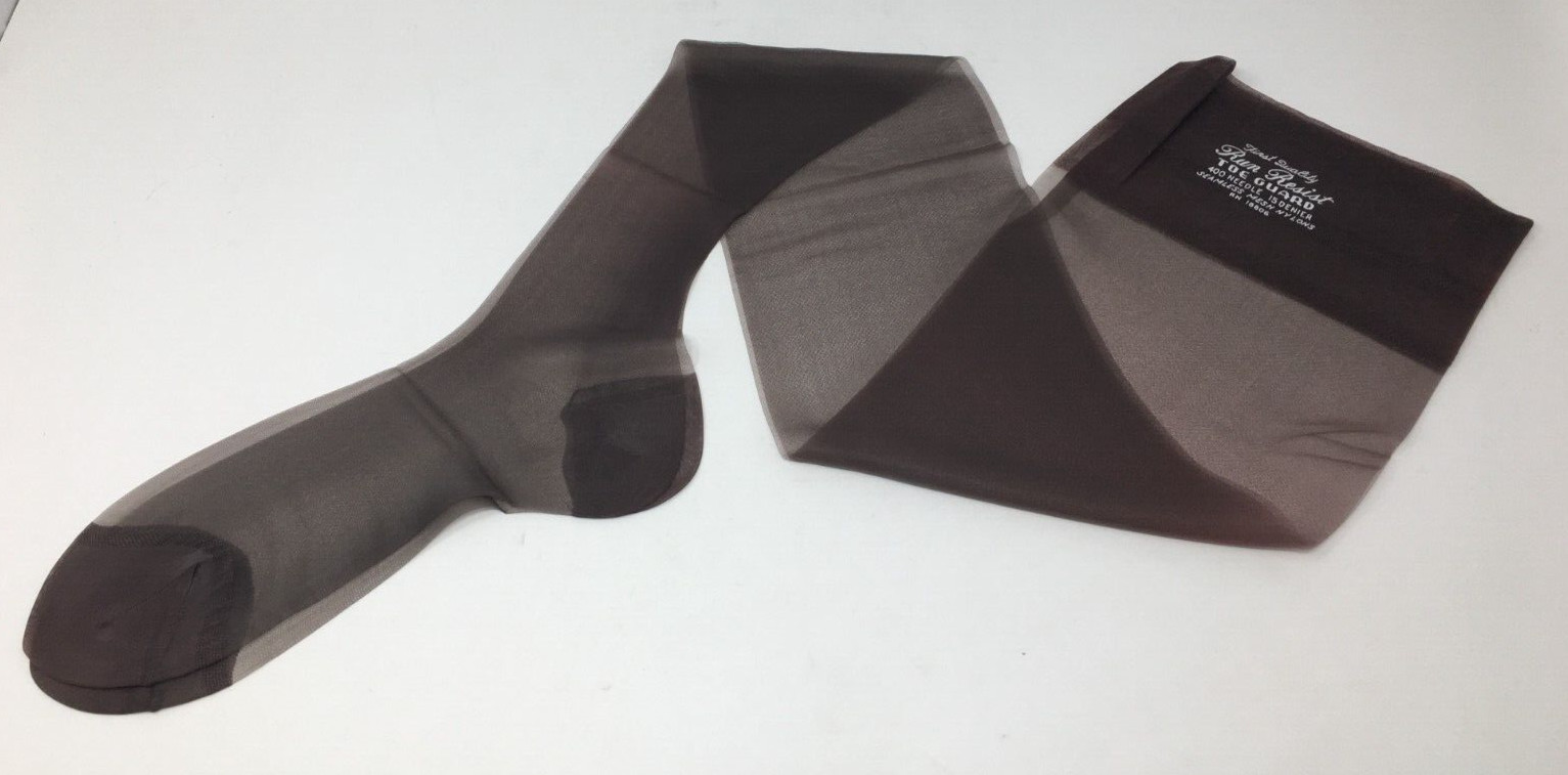 NOS Vintage First Quality Run Resist Toe Guard 1 Pr Nylons Dark Brown