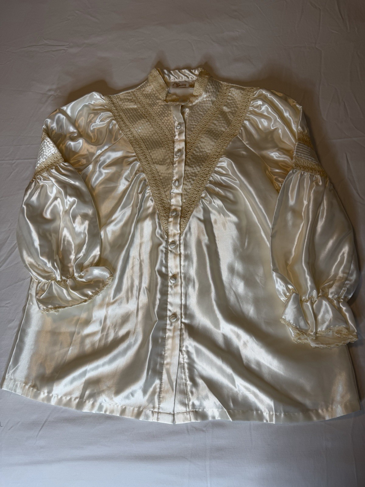 Vintage 80s Ilise Stevens Cream Satin Bridal Pajama Set M Theater Costume