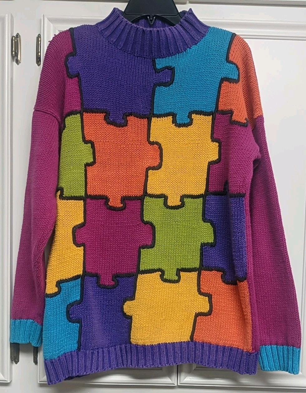 Vintage Reference Point Puzzle Pieces Color Block Sweater Sz M Medium