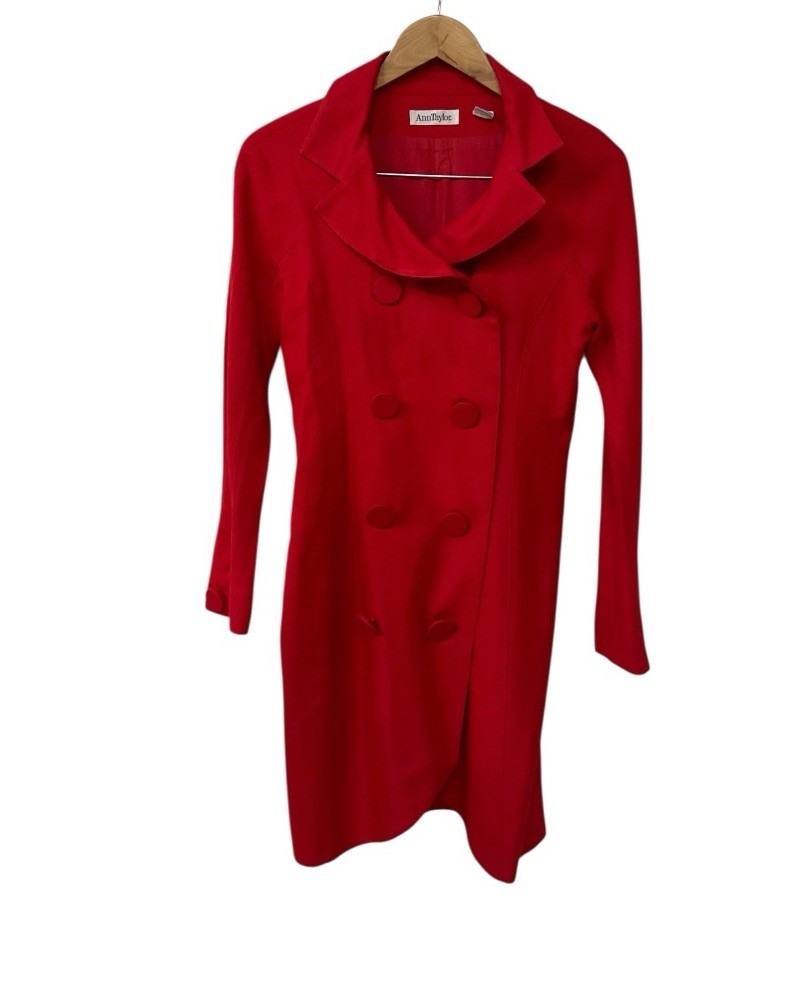 Vintage 90s Ann Taylor Red Button Up Long Sleeve Dress 4