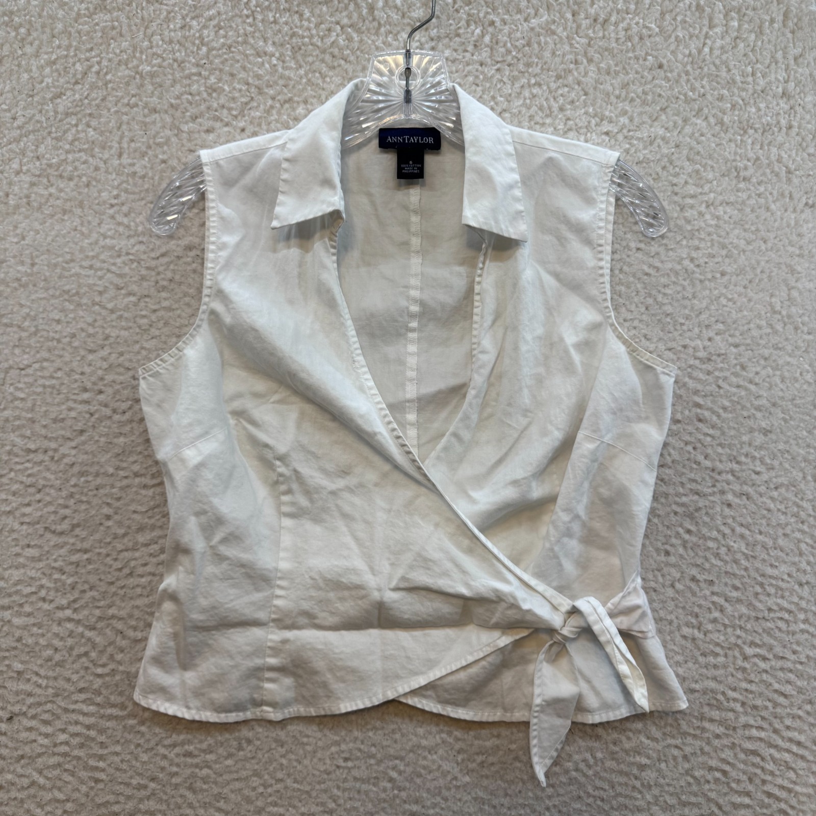 Y2K Vintage Wrap Top 6 Medium White Collared Sleeveless Corpcore Office Siren