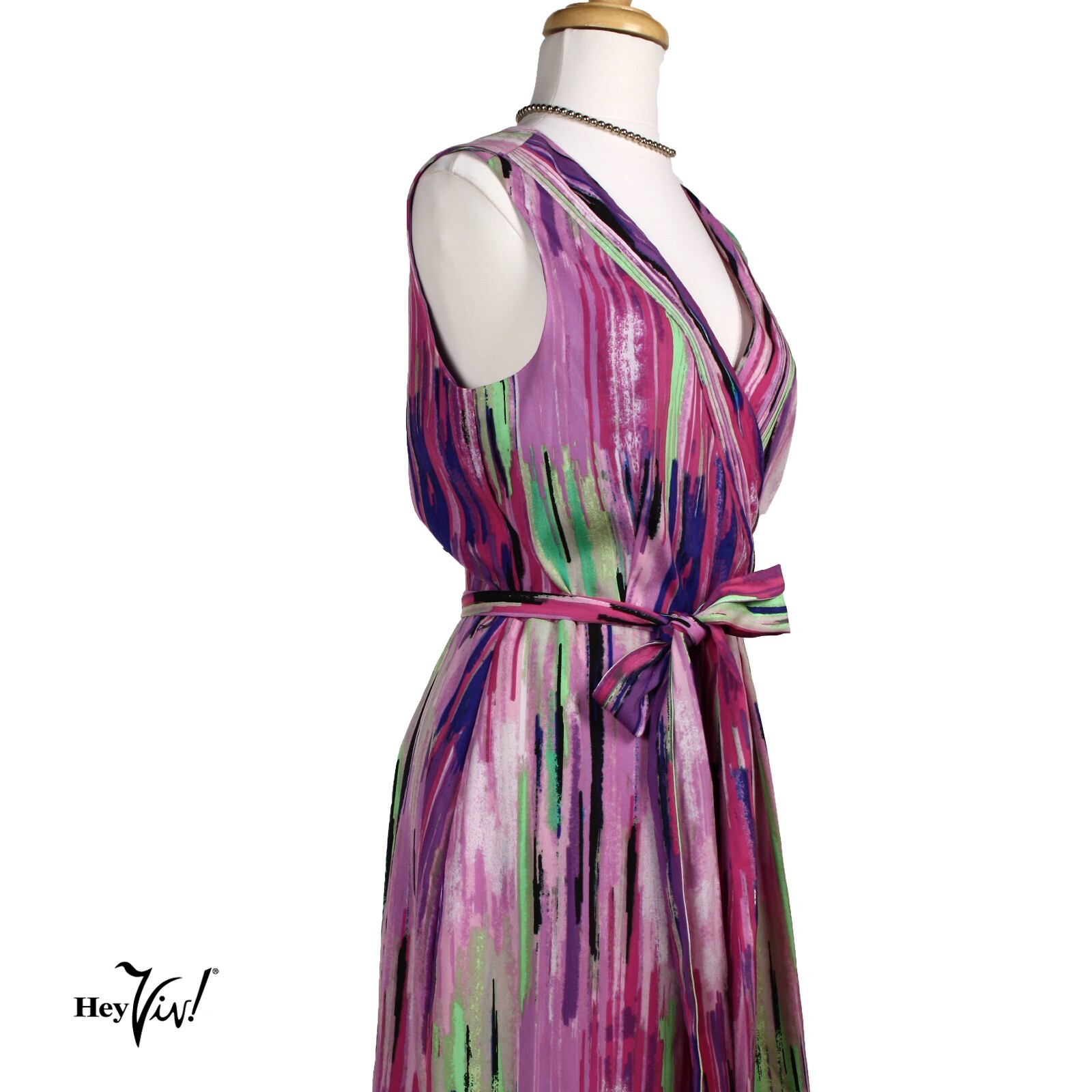 Vintage Catherine Malandrino Colorful Sleeveless Wrap Sash Dress Size 8 -Hey Viv