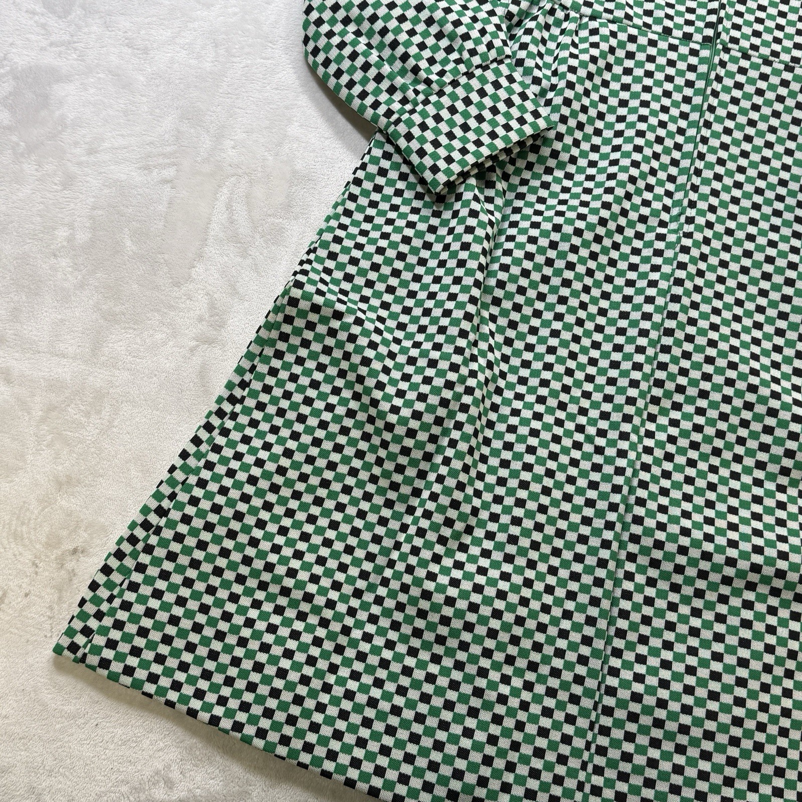 Vintage 70s Checkerboard Midi Dress Green Black Mod Disco Retro Boho