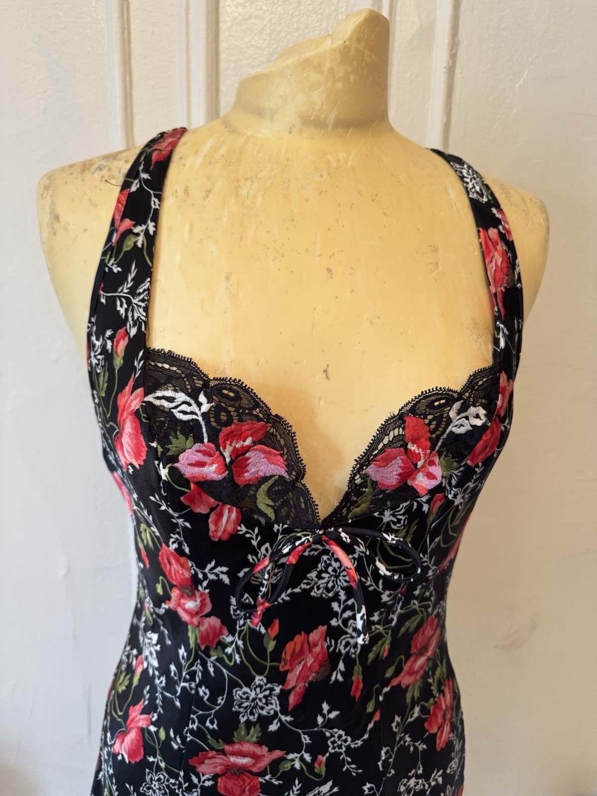 Vintage Josie Floral Black Red Slip with Shirley of Hollywood Lace Nightgown Set