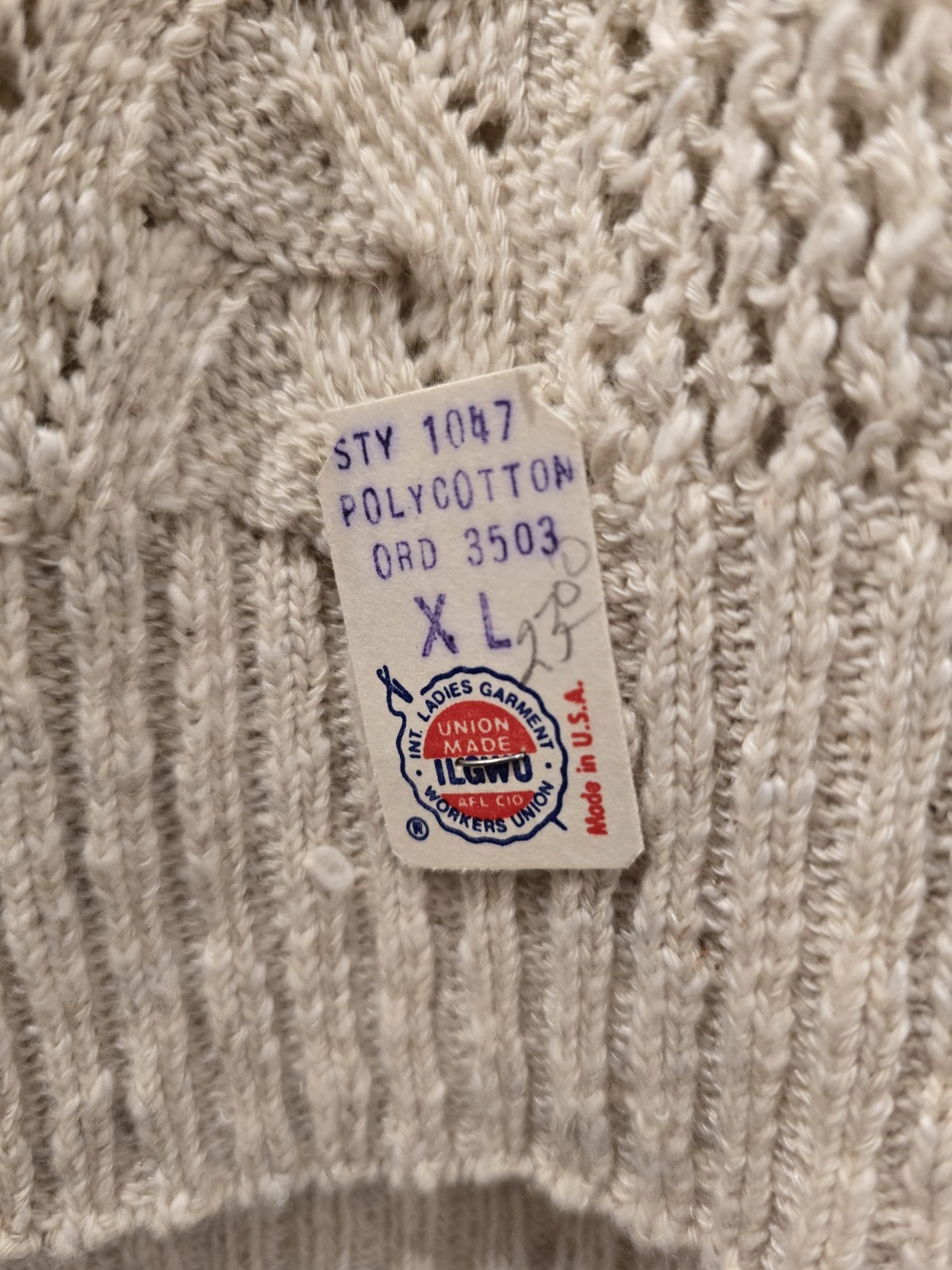 British Vogue Beige Polycotton Knit Short Sleeve Sweater Size XL Union Made NWT