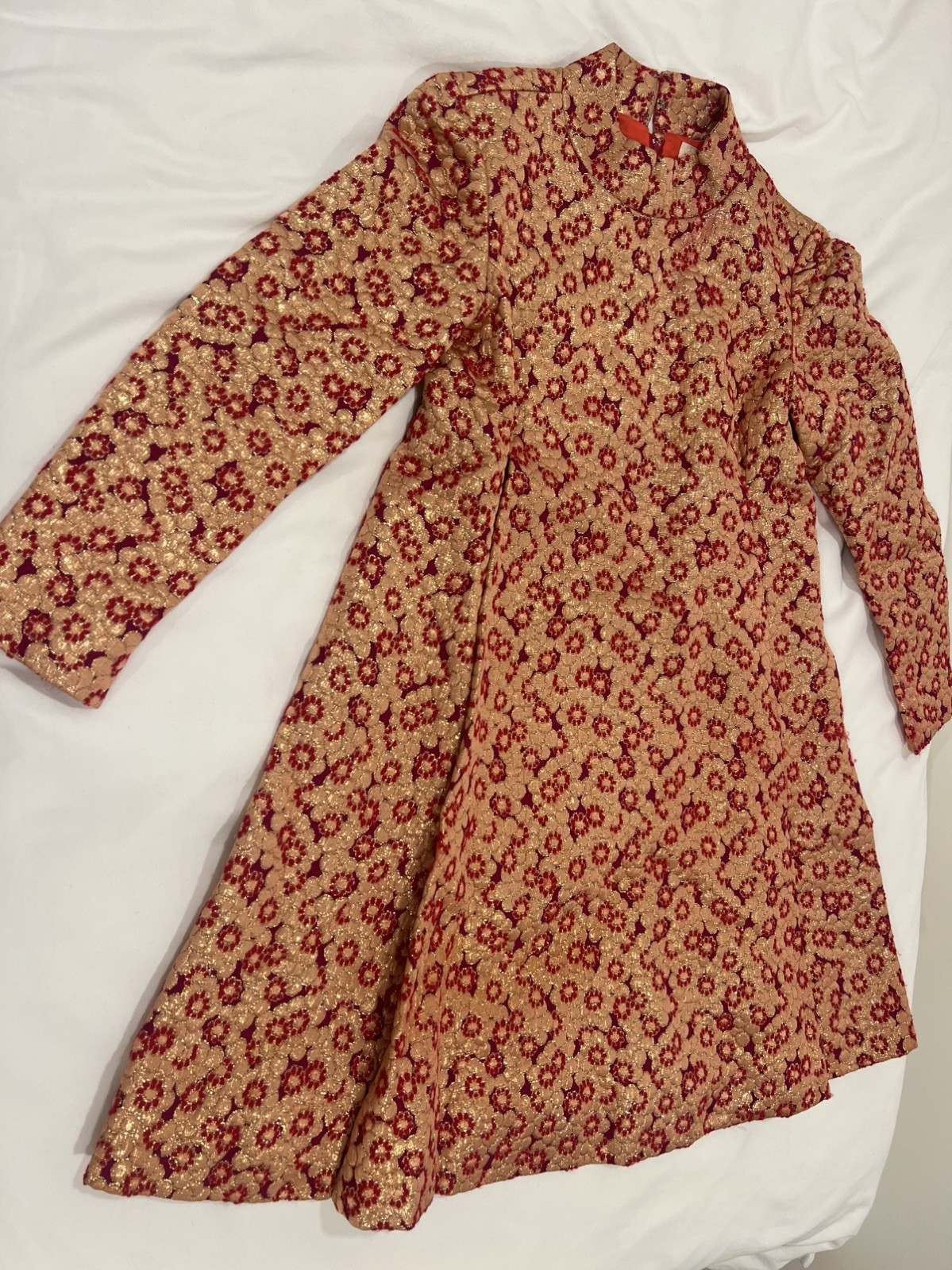 1960s Belliciano New York Brocade Coat Dress Gold Red Floral Saks