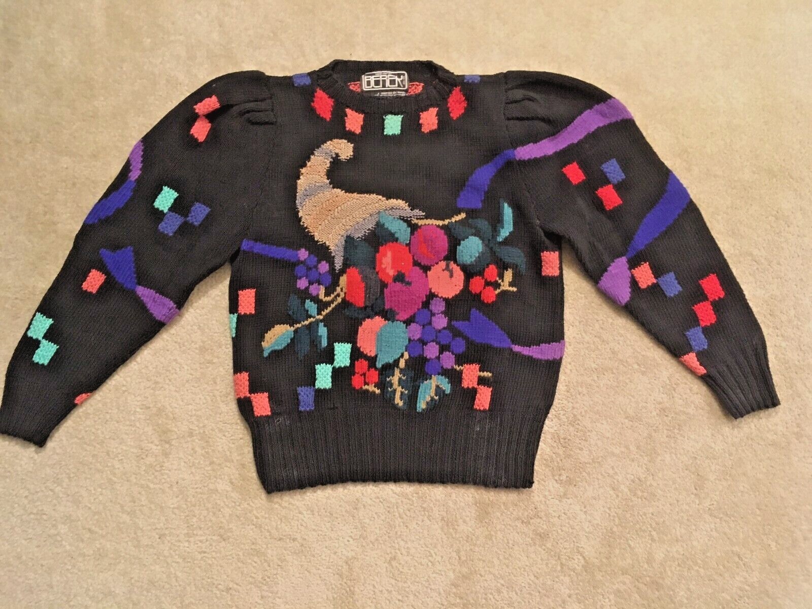 Vintage BEREK Hand-Knit 100% Pima Cotton L/S Christmas Sweater Size S