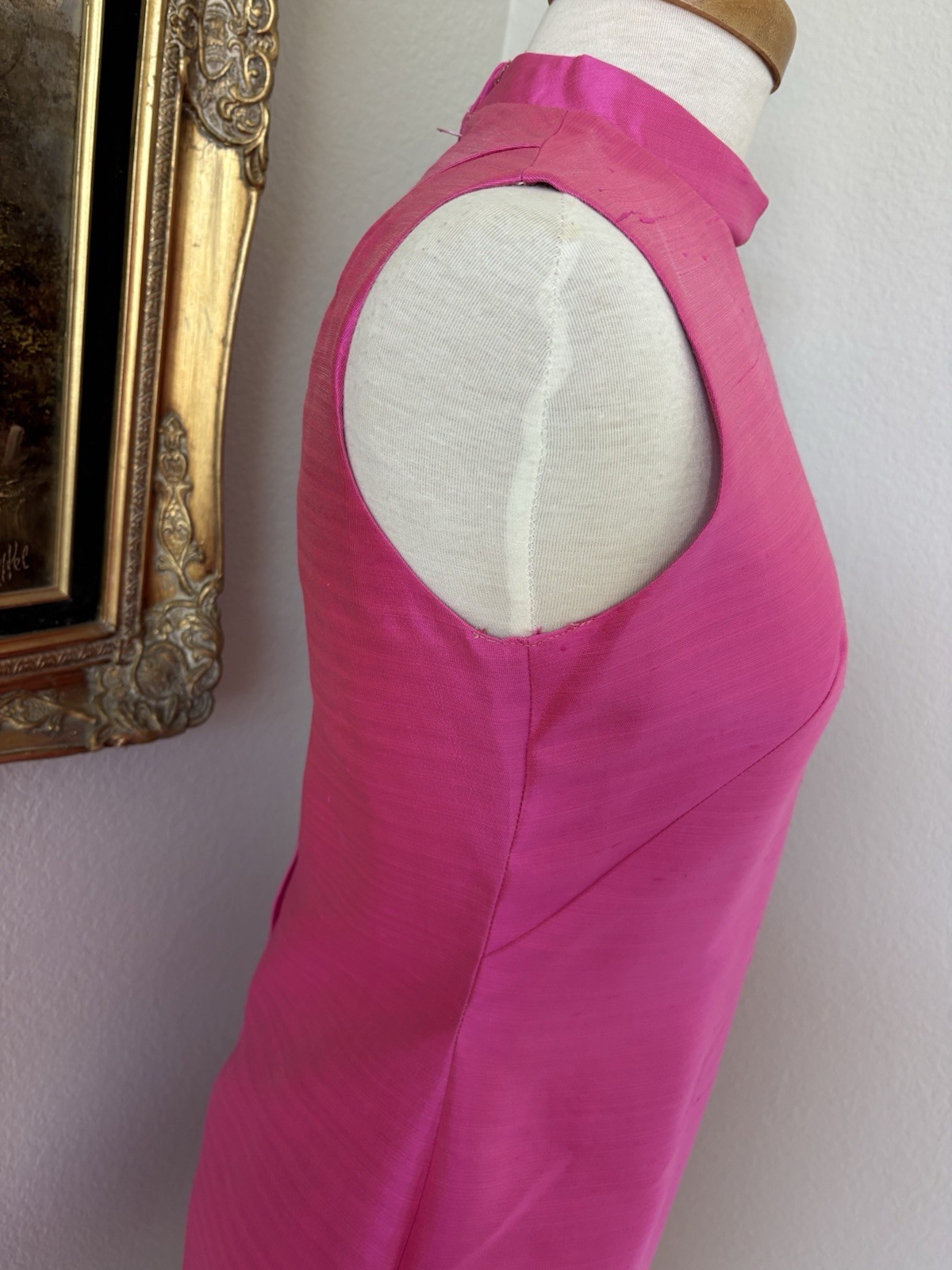 VTG 60s Pink Yellow Stripes Mod GoGo Sz S Party Coat & Dress Dupioni Silk EUC