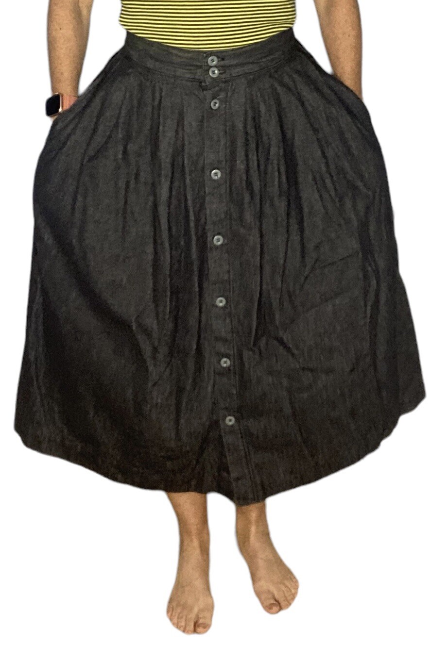 Vintage UK8 USA 4 6 Small S 26″X30″ Long A-Line Full Denim Skirt Button Pockets