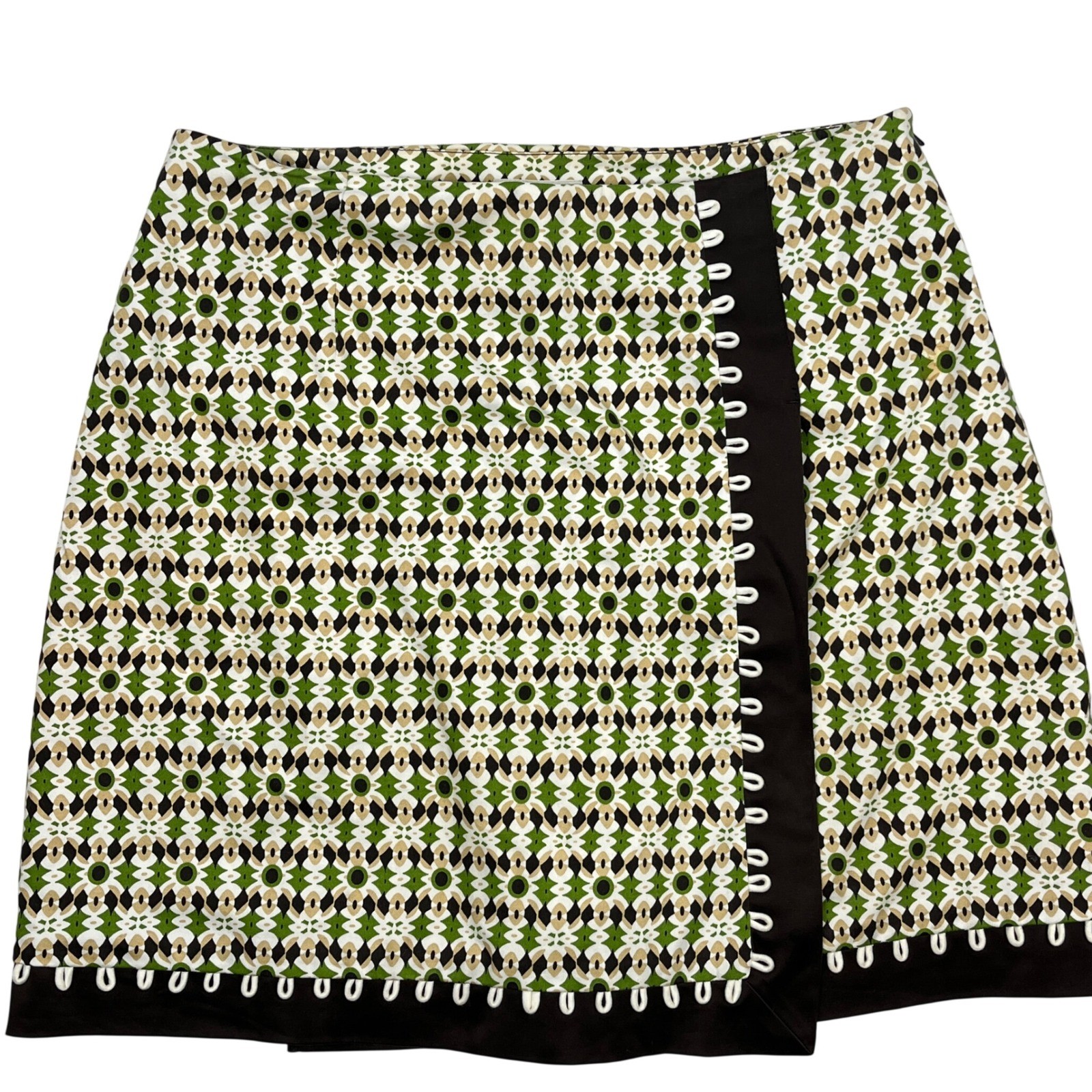 Vintage Harold’s Geometric Faux Wrap Mini Skort Green Brown Size 10 Retro Style