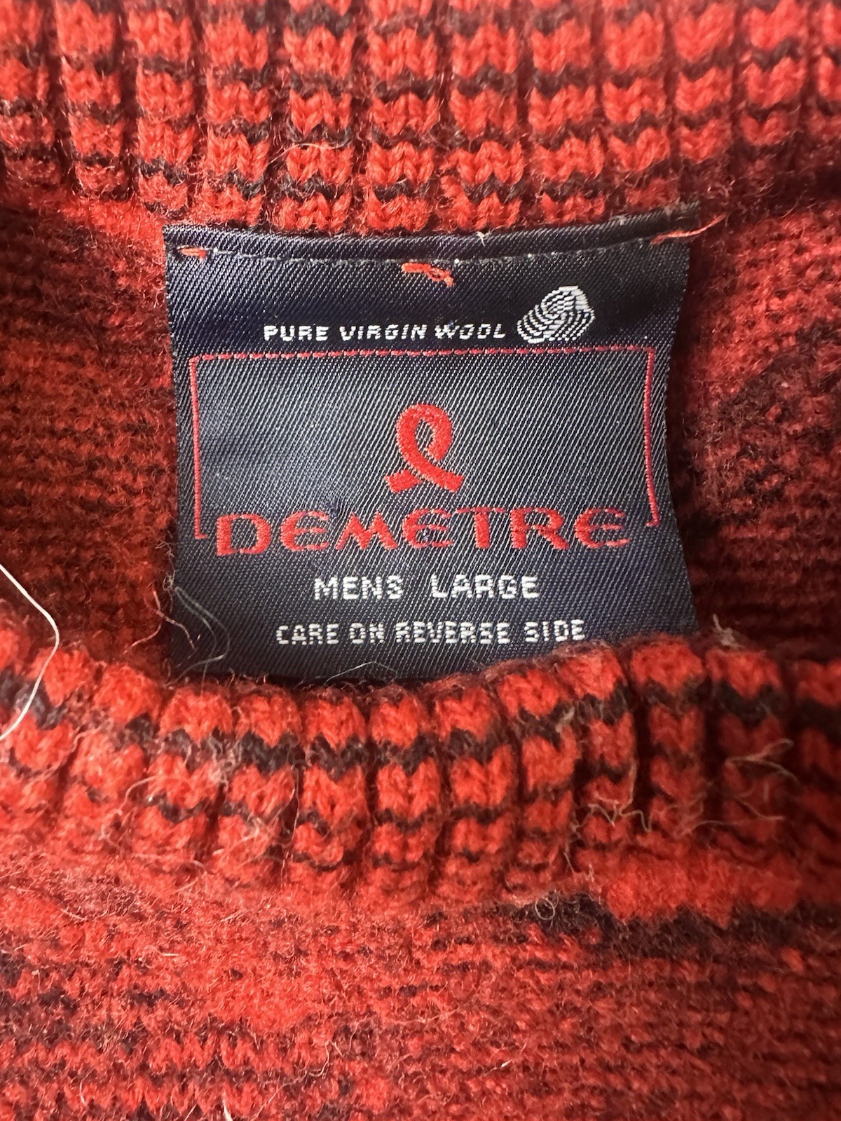 VTG 80s Demetre Pure Virgin Wool Scenic Sweater USA Red Black Mock Neck XXS XS