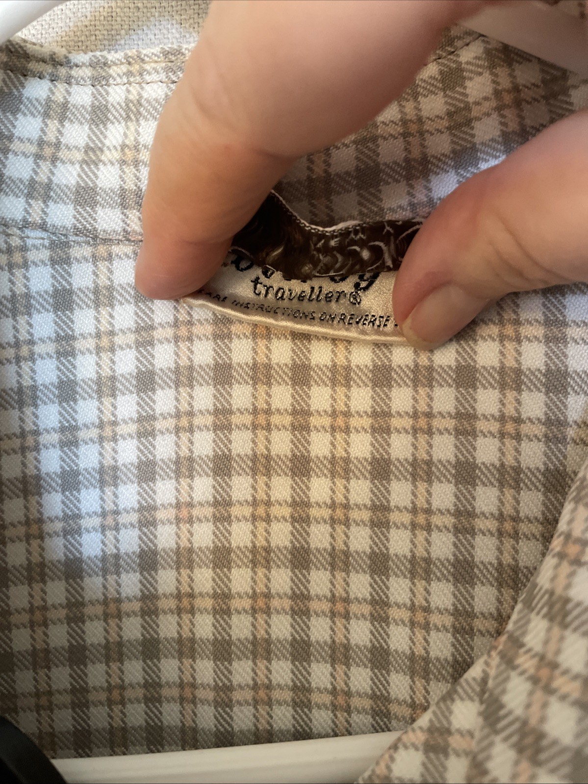 Brownstone Studio Vintage Pantsuit 1970’s Poly Double Knit Neutral Plaid Cool!