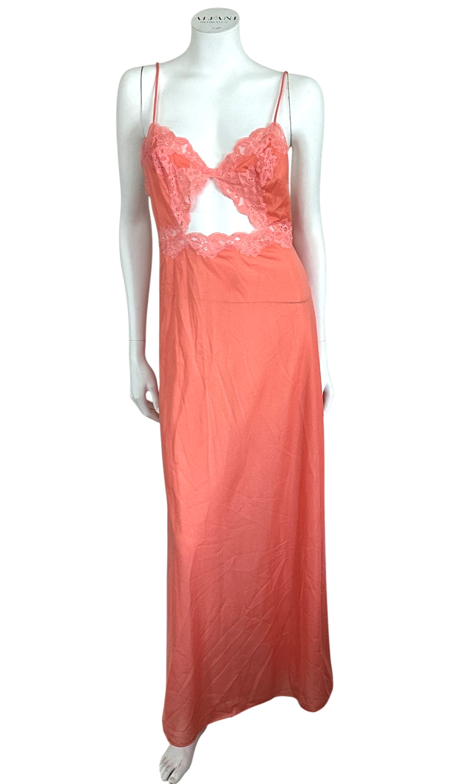 Vtg Vanity Fair Silky Lace Nightgown Backless Negligee Size S Qiana Nylon Peach