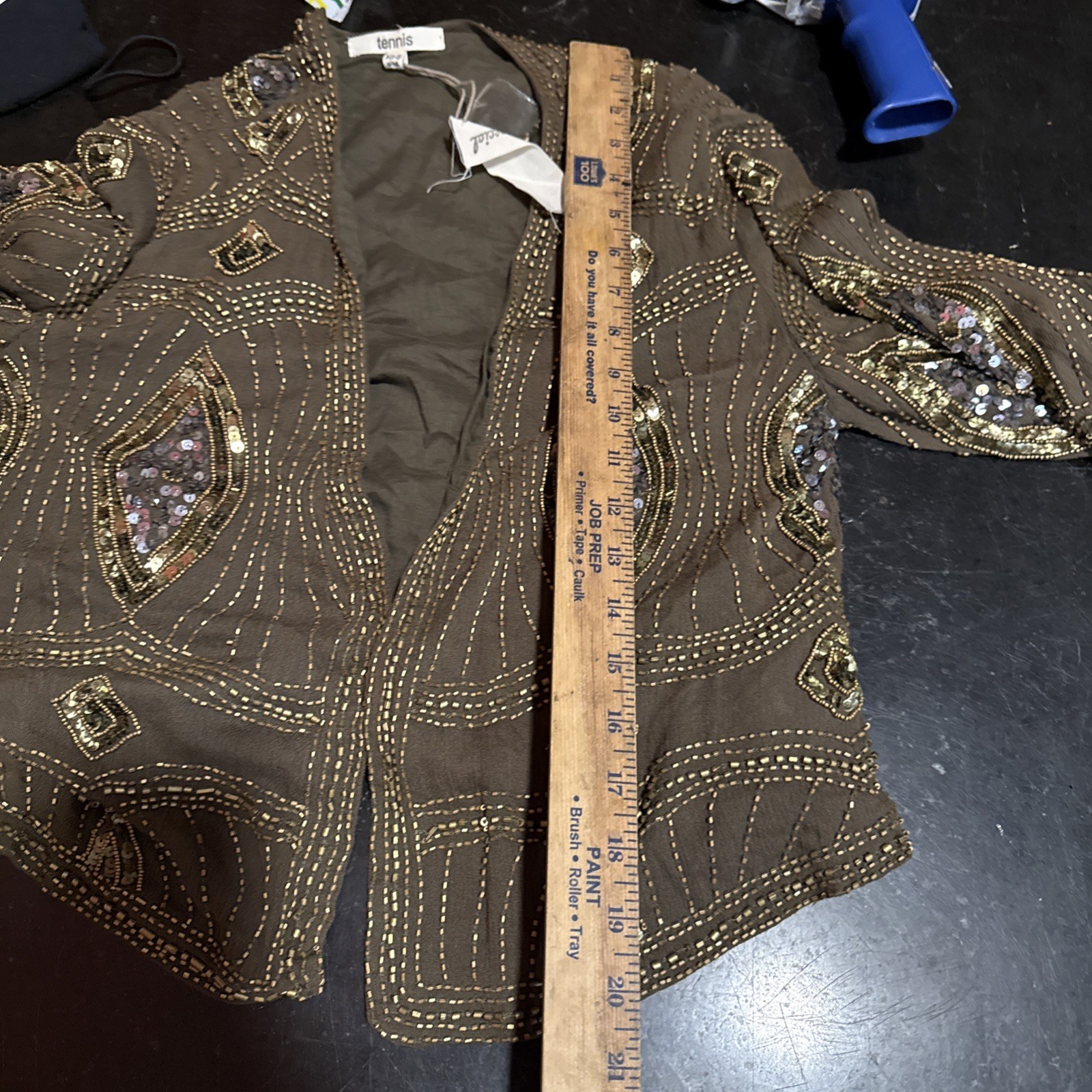 Vtg Tennis Cuidado Especial Sequined Bolero Gold & Army Green XS/S NWTS gc