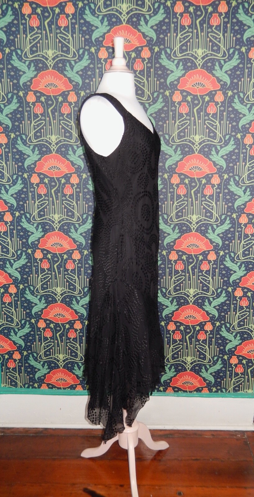 Vintage 90’s Y2k Burnout Silk Black Witchy Pointy Hem Whimsigoth Cocktail Dress