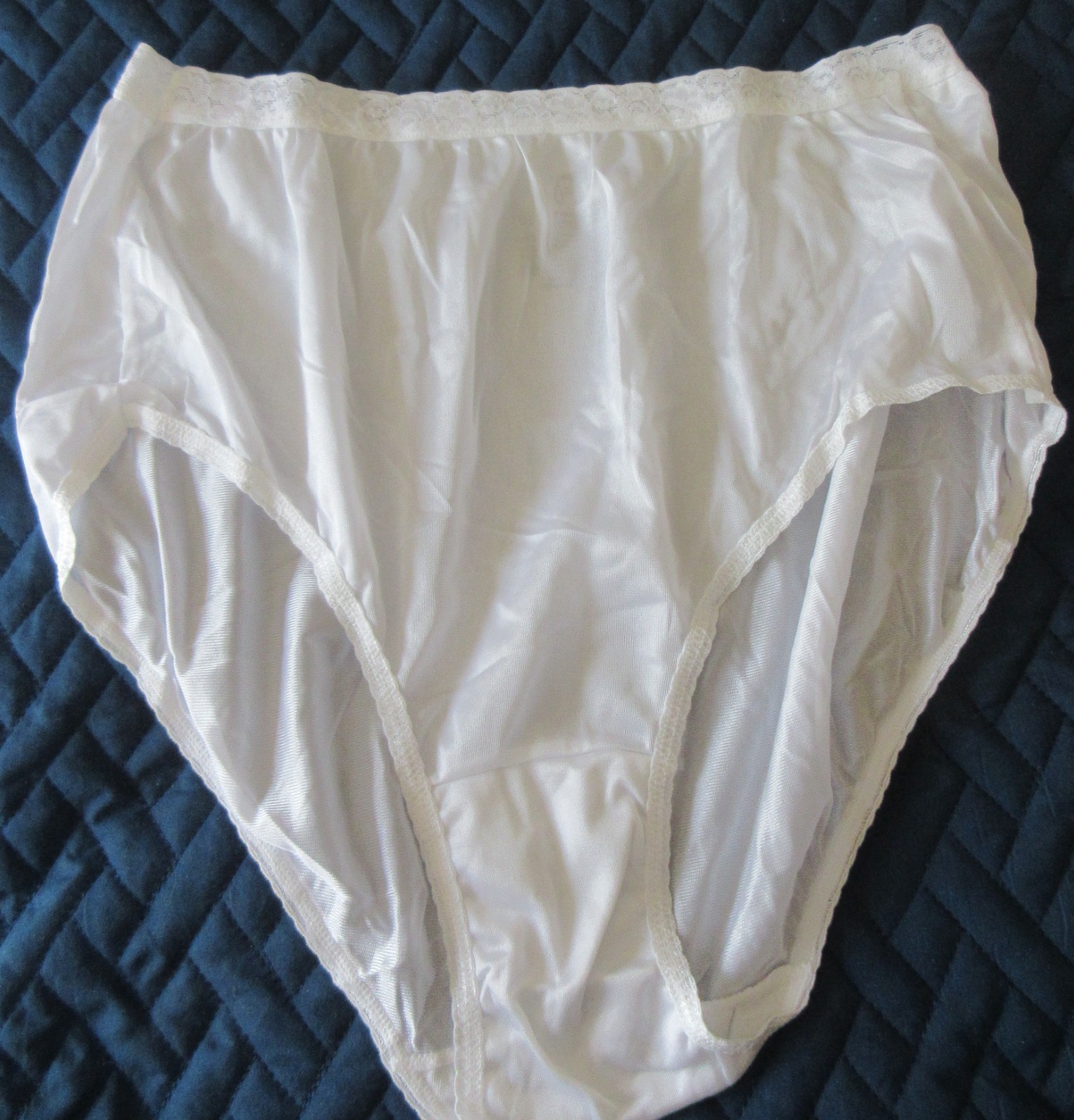 vintage JMS HANES LACE waist nylon HI CUT LEG WHITE SEXY panties sz 10/3X unworn