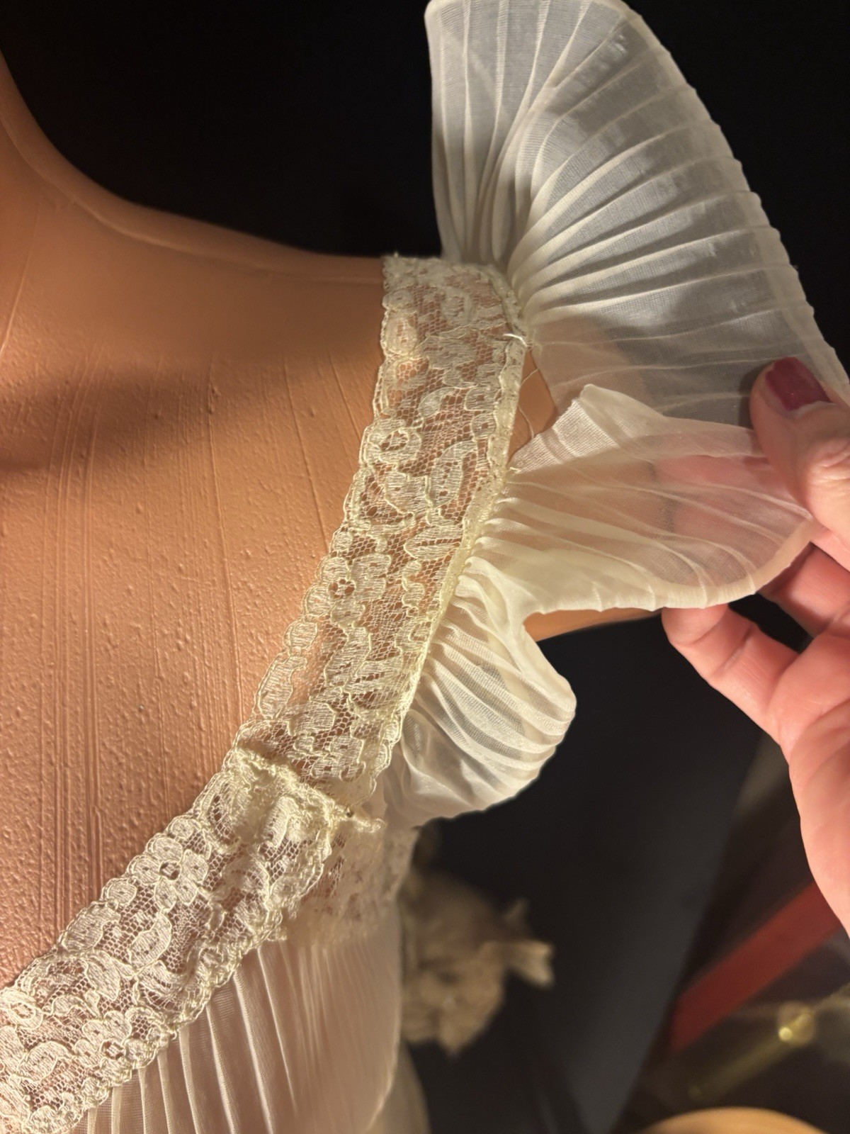 Vtg Silky Sheer Soft Nylon Nightie Yellow Gown w Crystal Pleat Bodice Nightgown