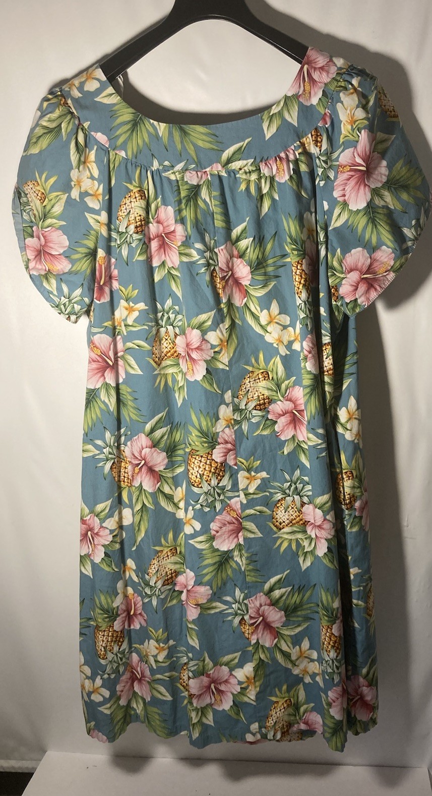 PUANANI Size 3XL Classic Vtg Muumuu Dress-Hibiscus Pineapple-Handmade In Hawaii