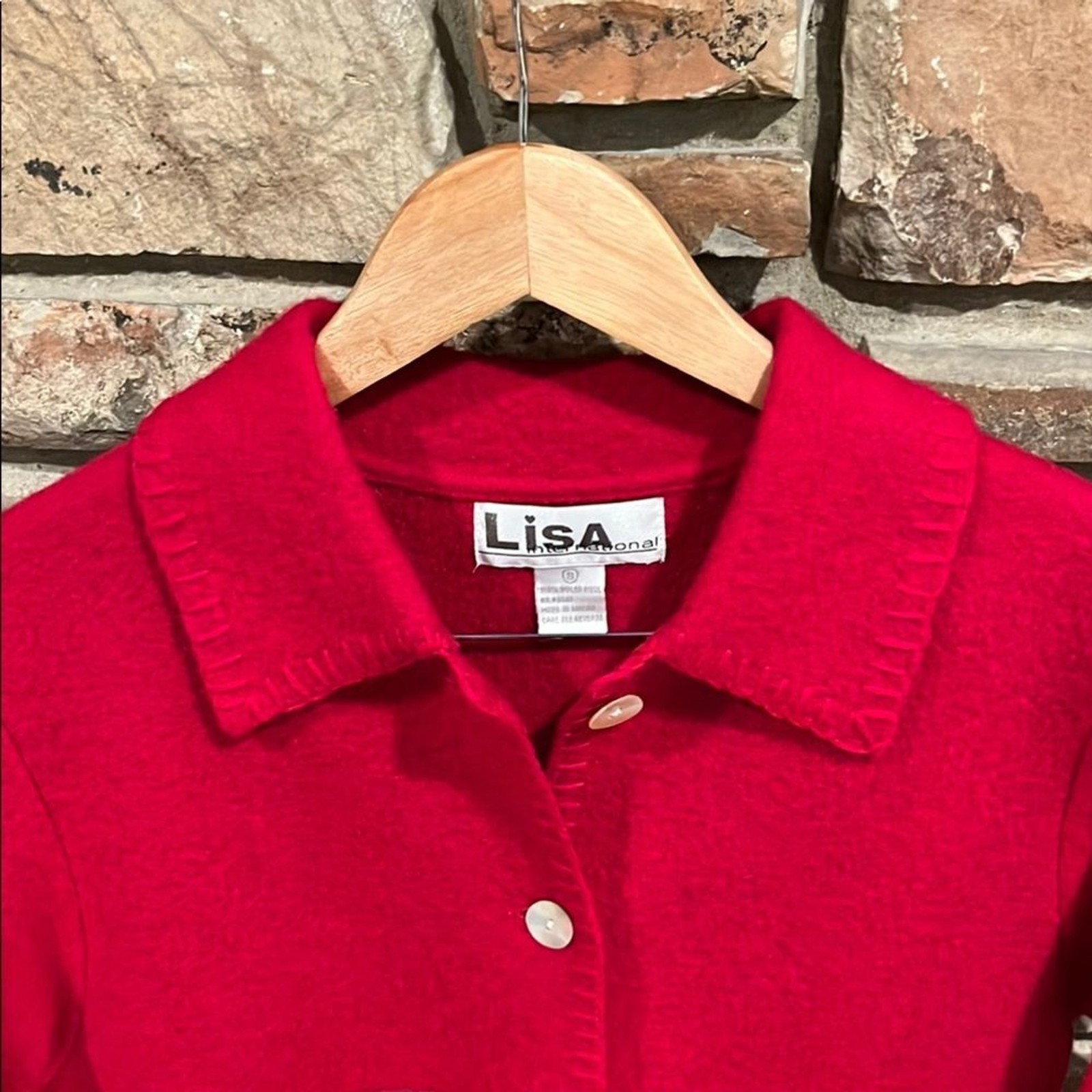 Lisa International Vintage Boiled Wool Red and Black Cardigan Sweater