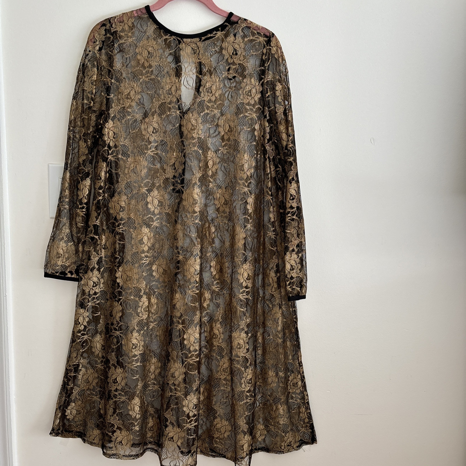 Michael Dupre for Sue Brett Vintage Women’s Lace Black/Gold Overlay Sheer Dress