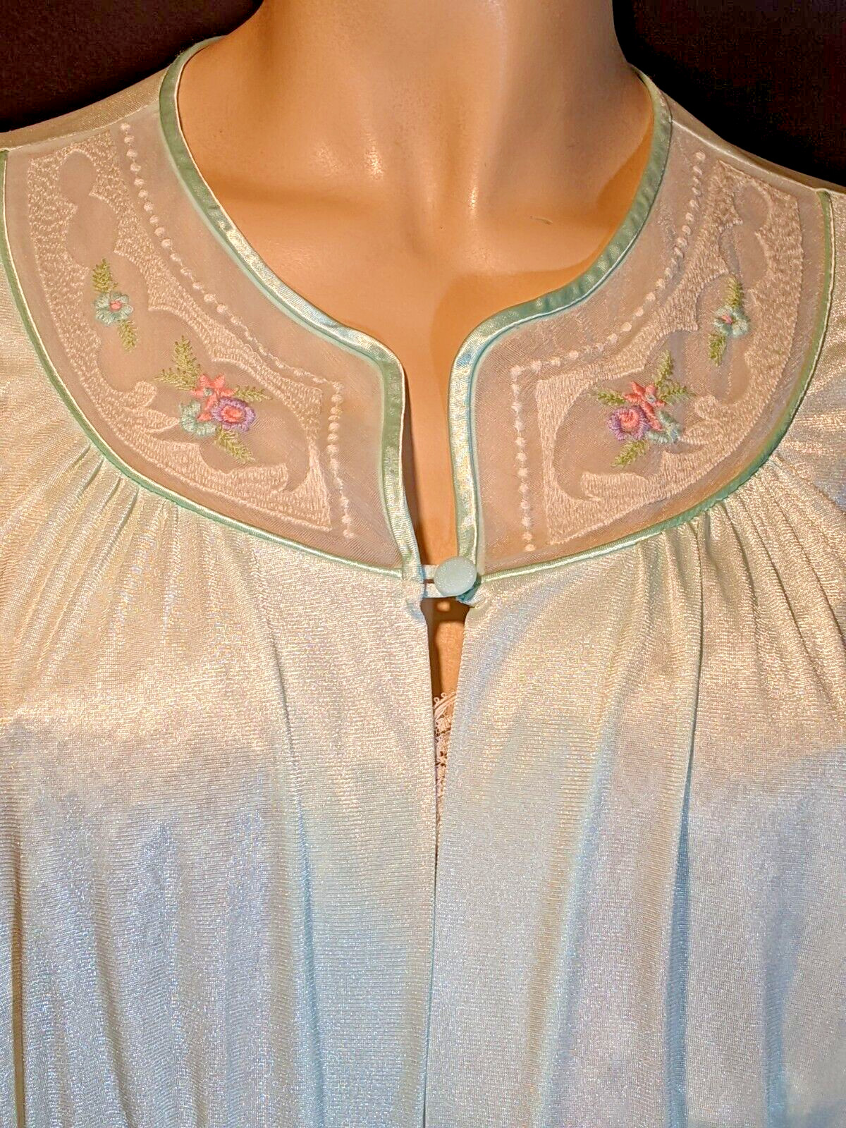 Vintage SEARS Shimmery Green Draped Back Dress Gown Peignoir Long Nylon Robe M