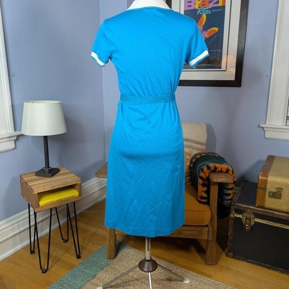80s Special Cut made in the USA sporty blue belted dress small / xs