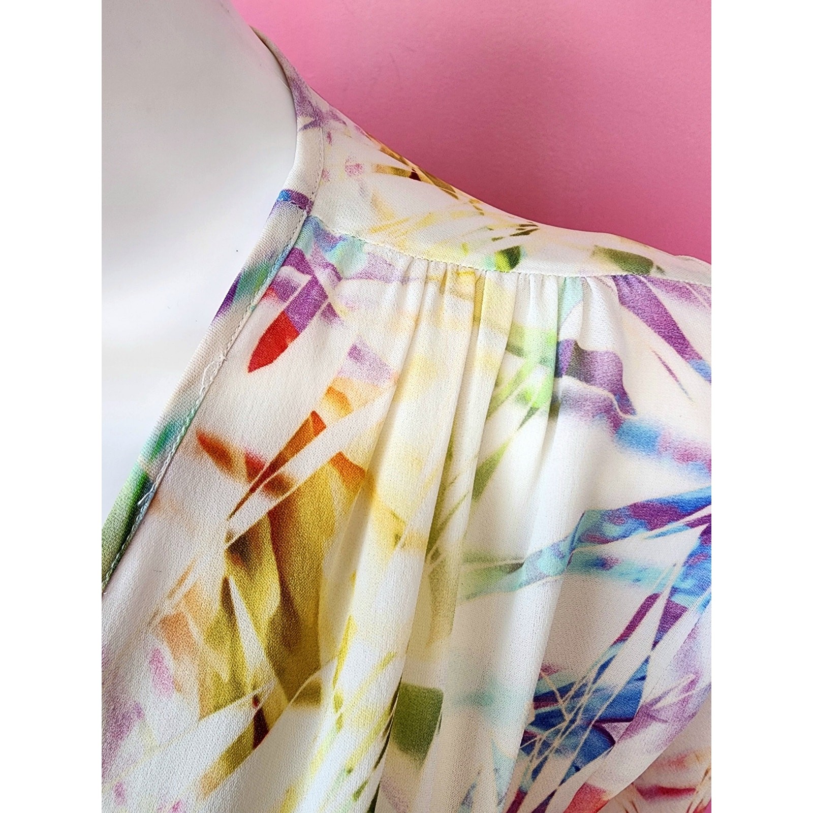 Y2K Tie Dye Silk Caftan White and Pastel Angel Sleeve Maxi Dress