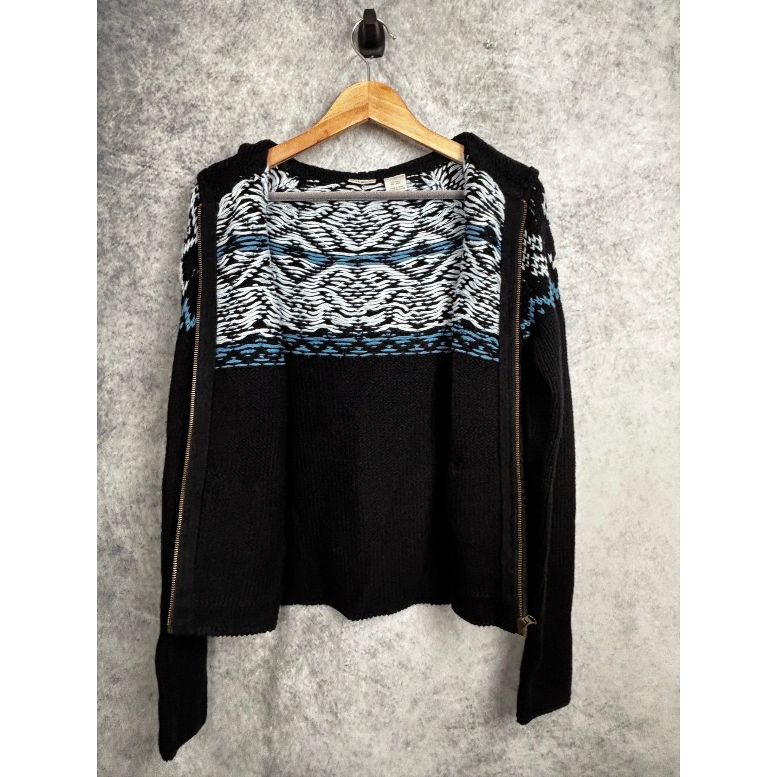 Vintage 90’s Rubbish Hooded Fair Isle Full Zip Knit Sweater Ramie Cotton Medium