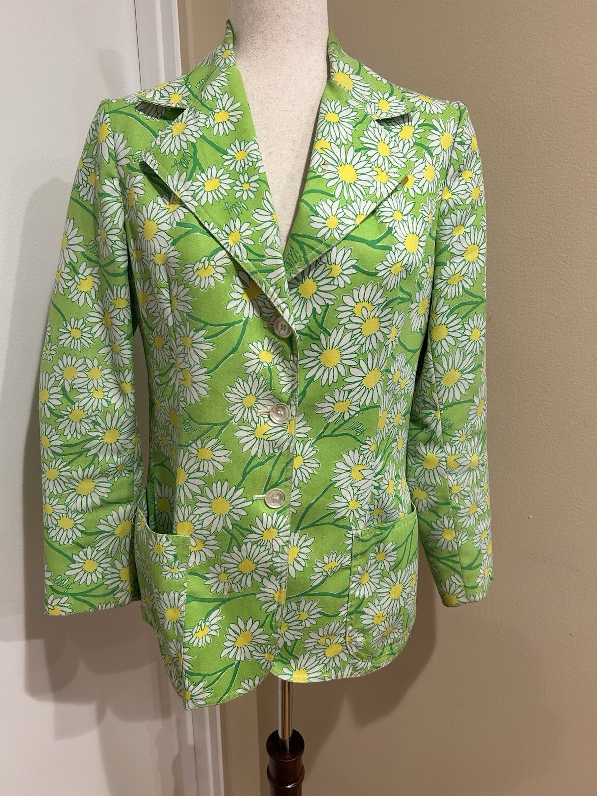 Vintage 1960’s Lilly Pulitzer Green Blazer With Daisies (Has Some Flaws) Sz Smal
