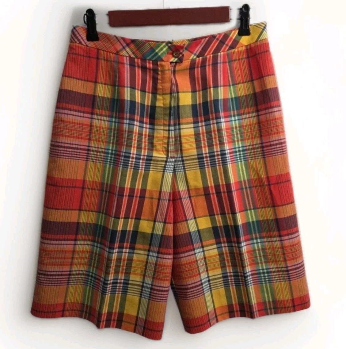 VTG 1960s Sears Orange Yellow Plaid Shorts 29″ Waist Preppy Retro Vibrant EC