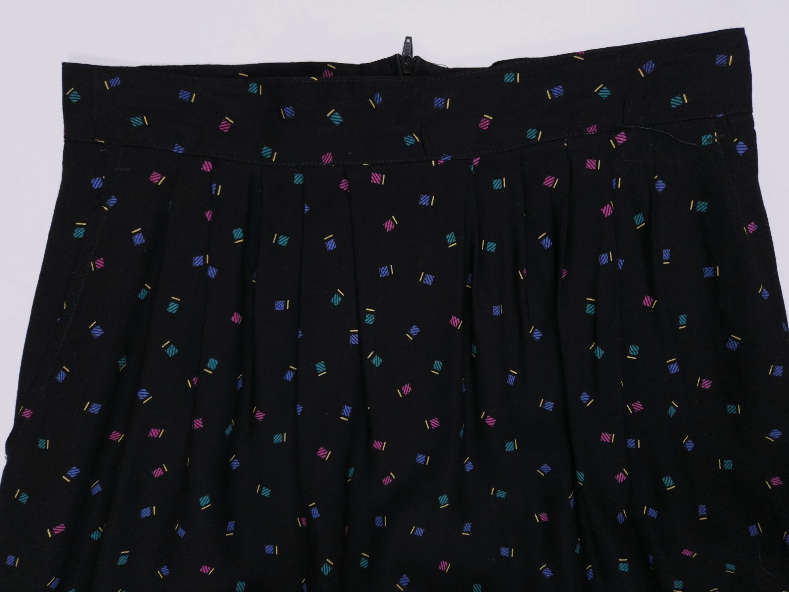 Norton McNaughton Vintage 80s Geometric Black Neon Rayon Midi Skirt S/M