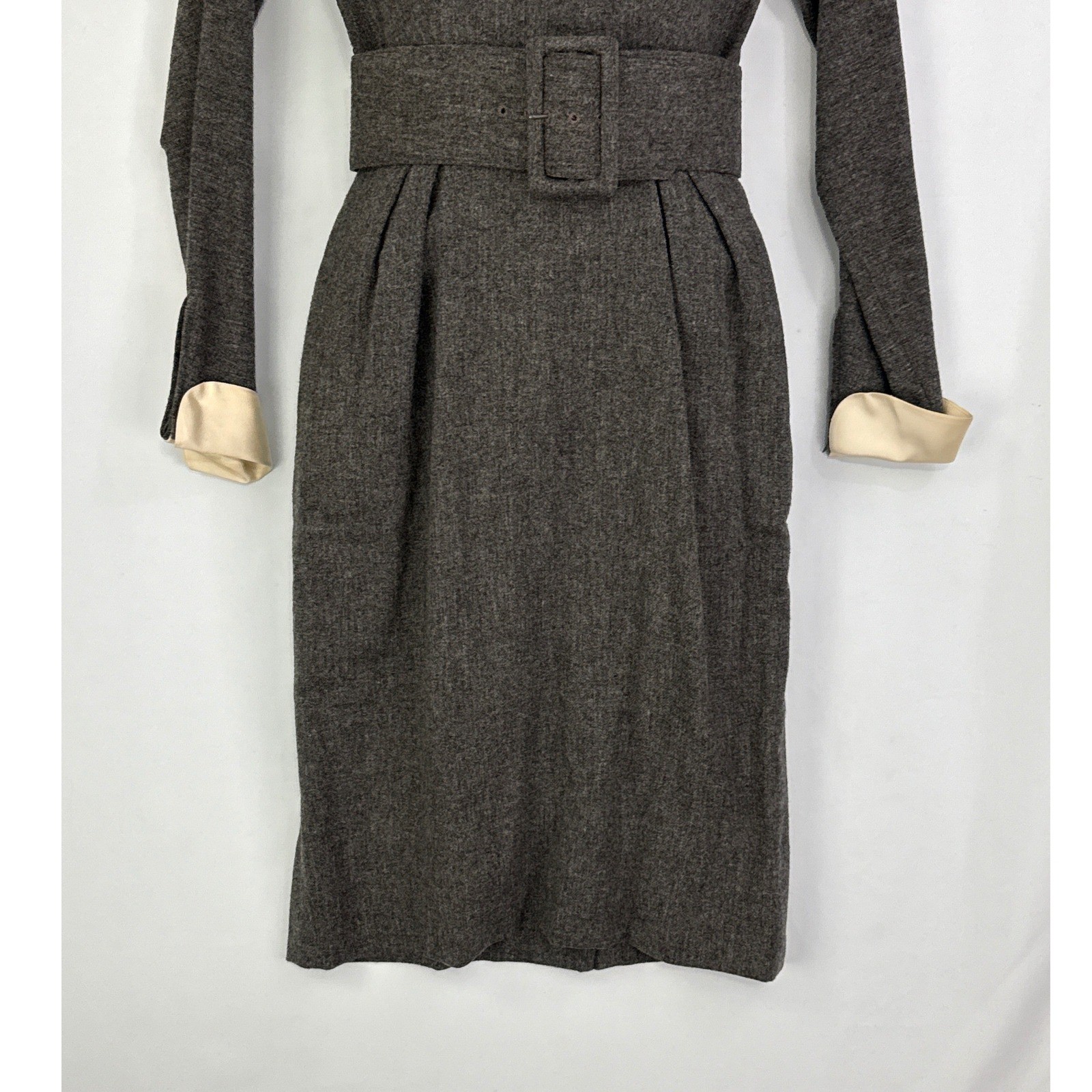 Vintage Mr Mort Grey Sheath Dress Peter Pan Collar Belt 50s 60s 36 bust 24 Waist