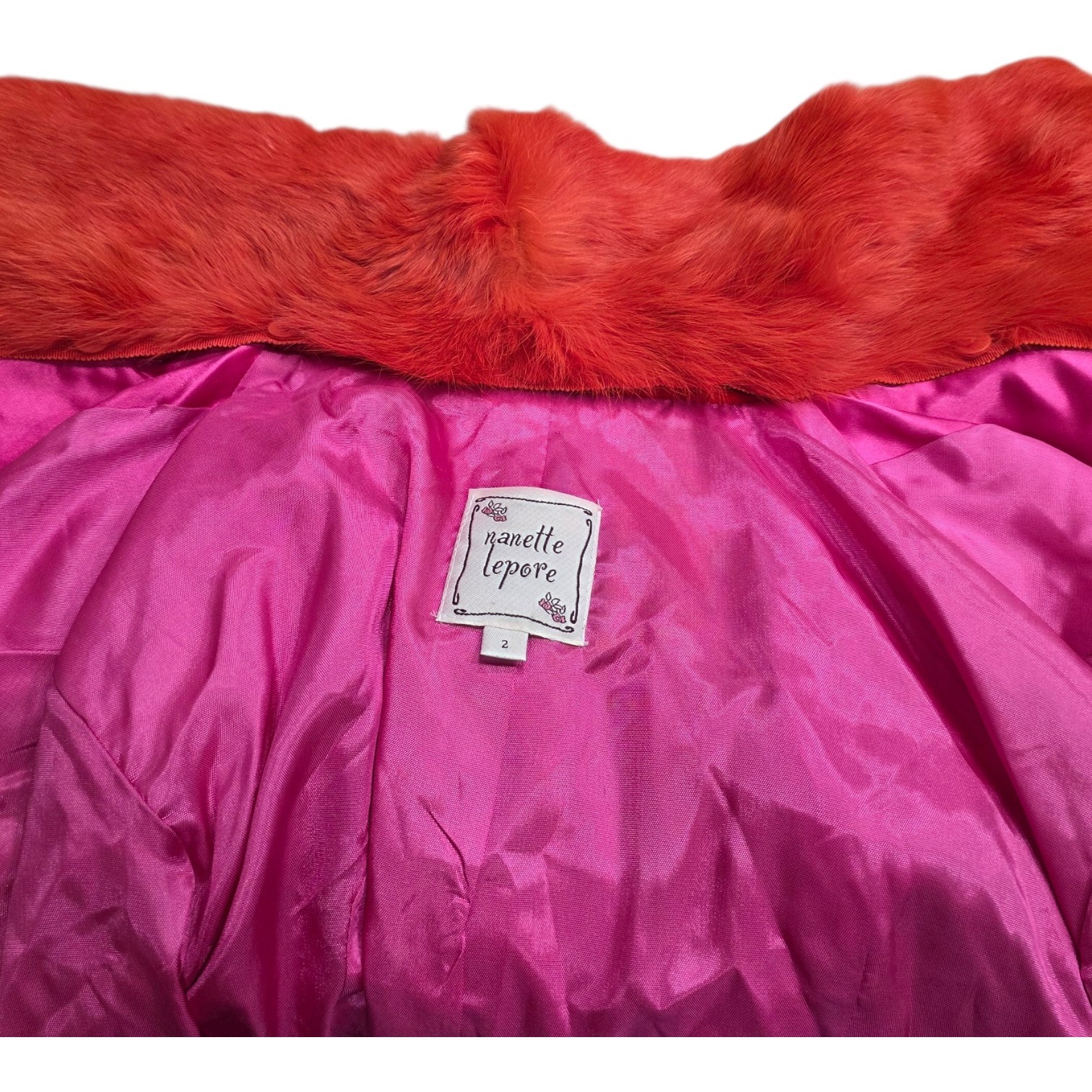 Nanette Lepore Red Velvet Jacket 2 Silk Blend Removable Rabbit Fur Collar Y2K