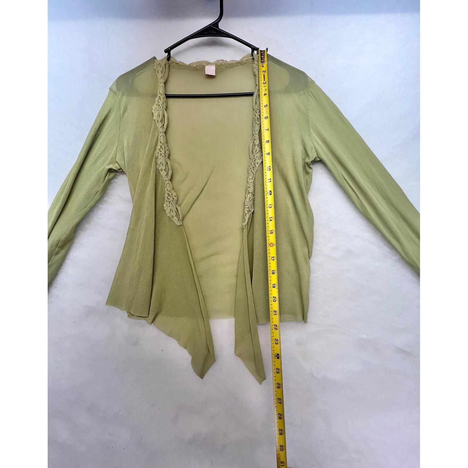 vintage-style Only Hearts Tulle with Lace Cardigan Wrap Top in soft sage, Sm/med