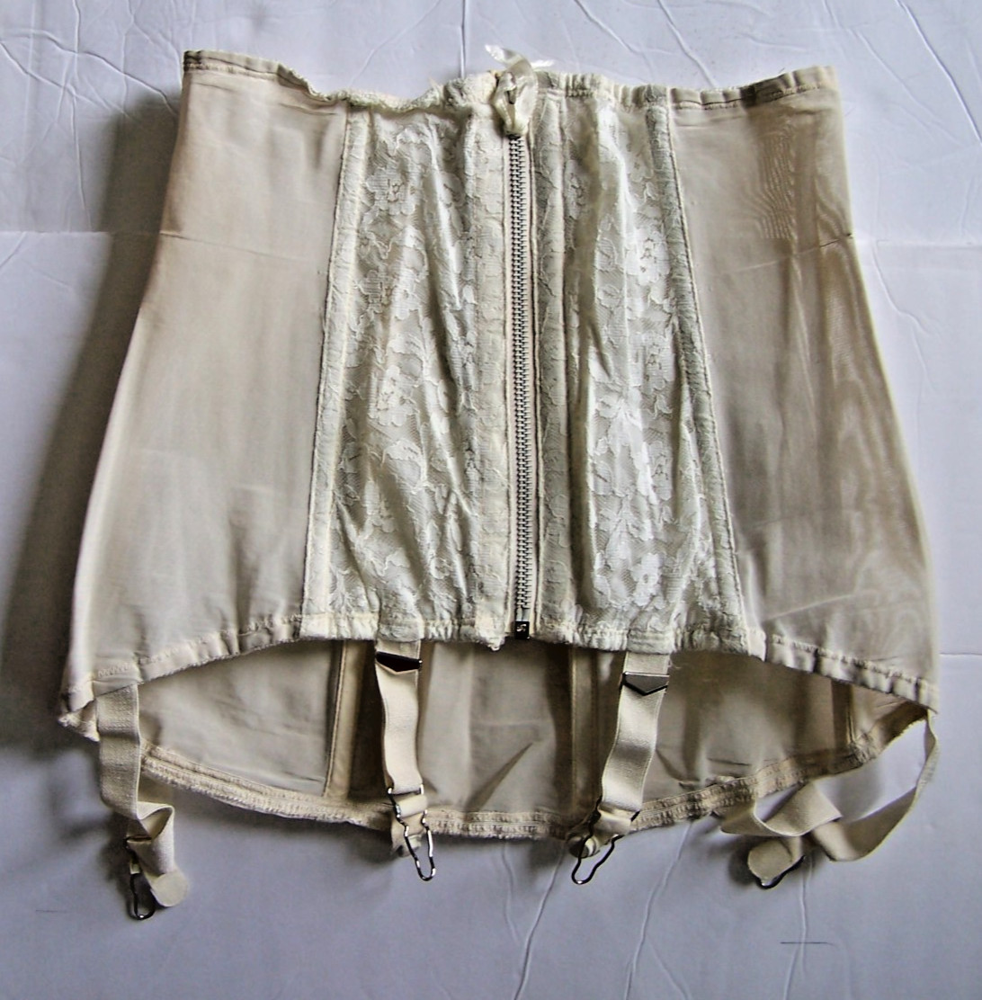 Vtg Fredericks Hollywood Corset Antique Girdle Garters Boning Zip Up/Hook & Eye