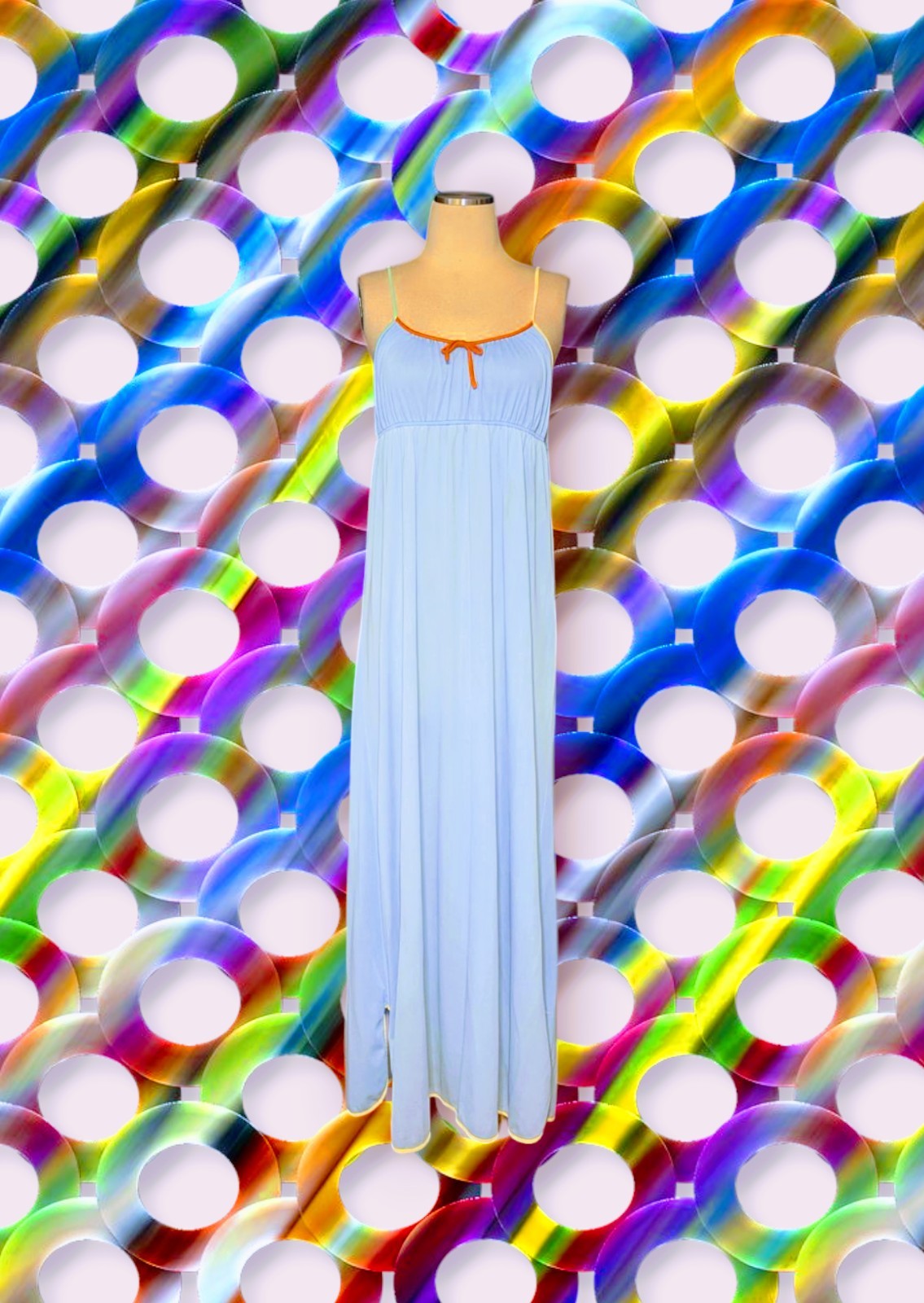 JRS By BARAD 80’S Blue Colorblock Trim NYLON Full Length Nightgown STRETCH Sz 9