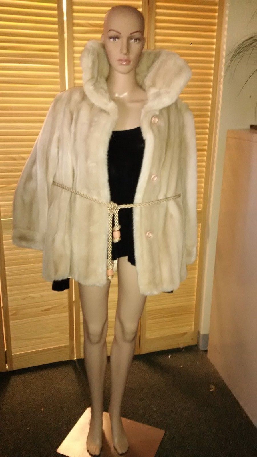 Vintage Size 12, Champagne/Beige FAUX Mink Coat, w/fabulous twisted belt