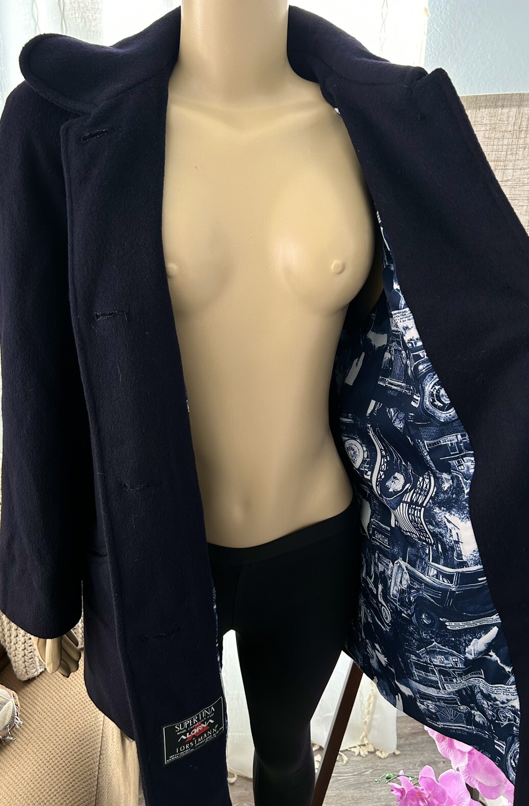 Vintage 70s Navy Blue Wool Coat Overcoat N’exagerons Rien Alorna Petite