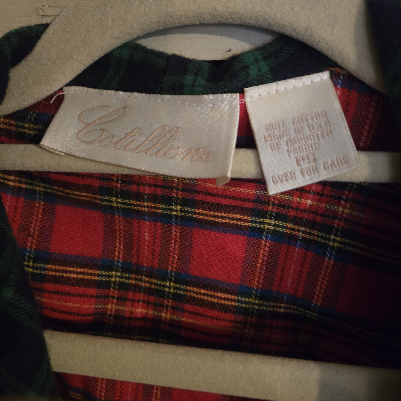 Vintage Cotillion Red Contrast Grn Plaid Cotton Flannel Robe Made USA