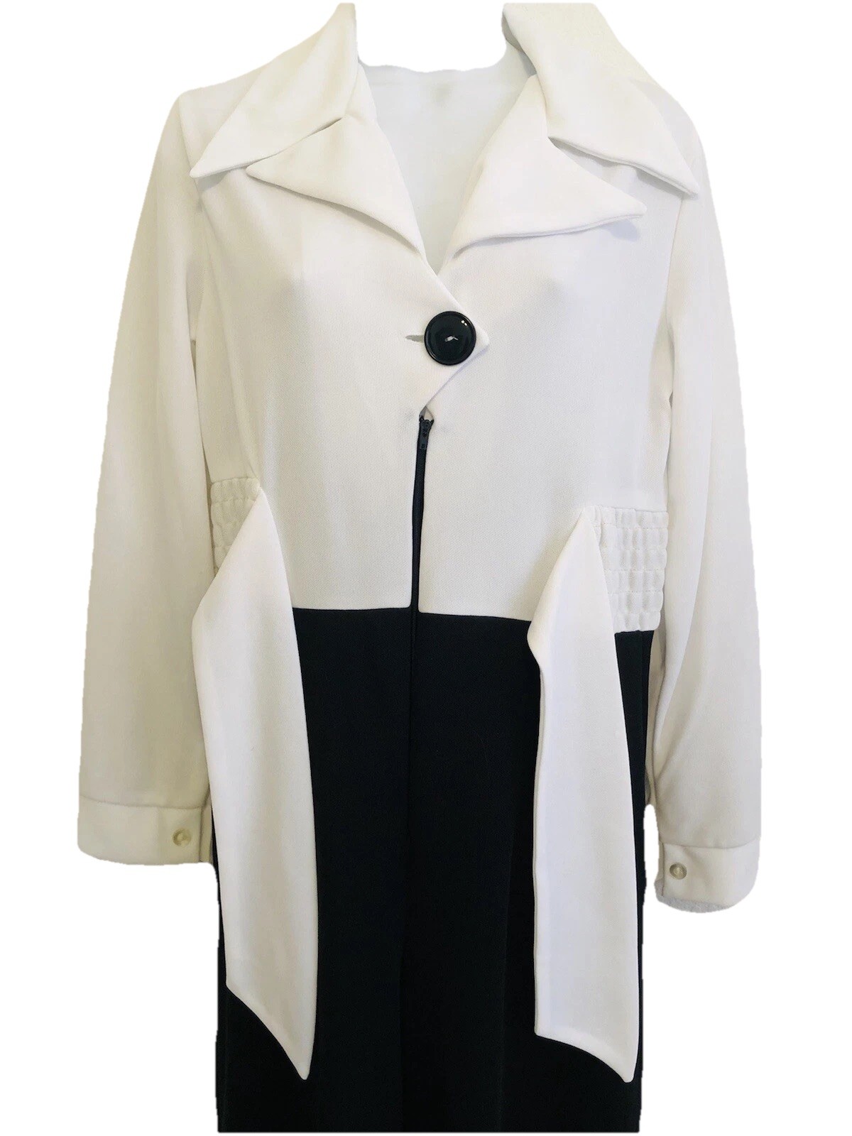 VTG 60s Mod Black & White Jumpsuit Palazzo Wide Leg Pants White Blouse USA Sz 14
