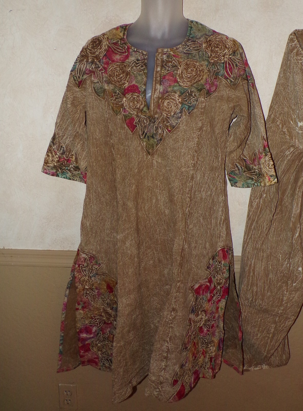 Vintage Embellished Tunic & Harem Shalwar Pants Stone washed Boho Hippy OS