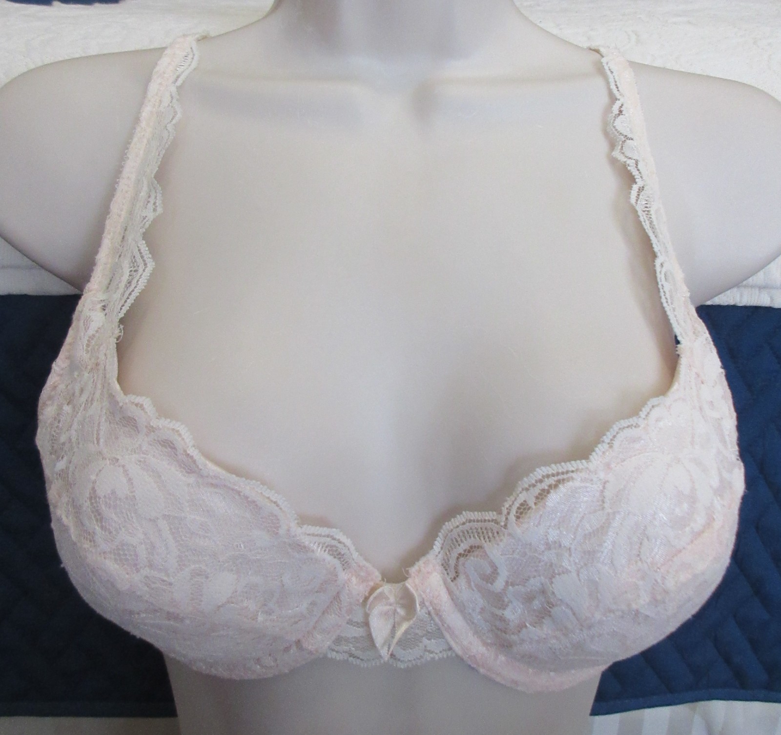 CABERNET style 8004 vintage SATIN LACE soft push up padded UW PINK LACE bra 34 A