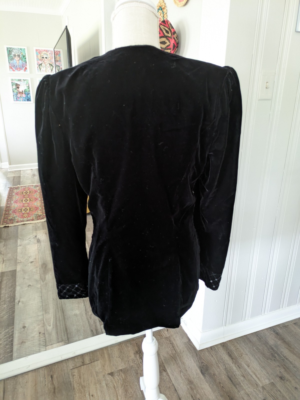 Vintage Velvet Sequin Black Jacket Scott McClintock Sportswear SZ 12 Puff Sleeve