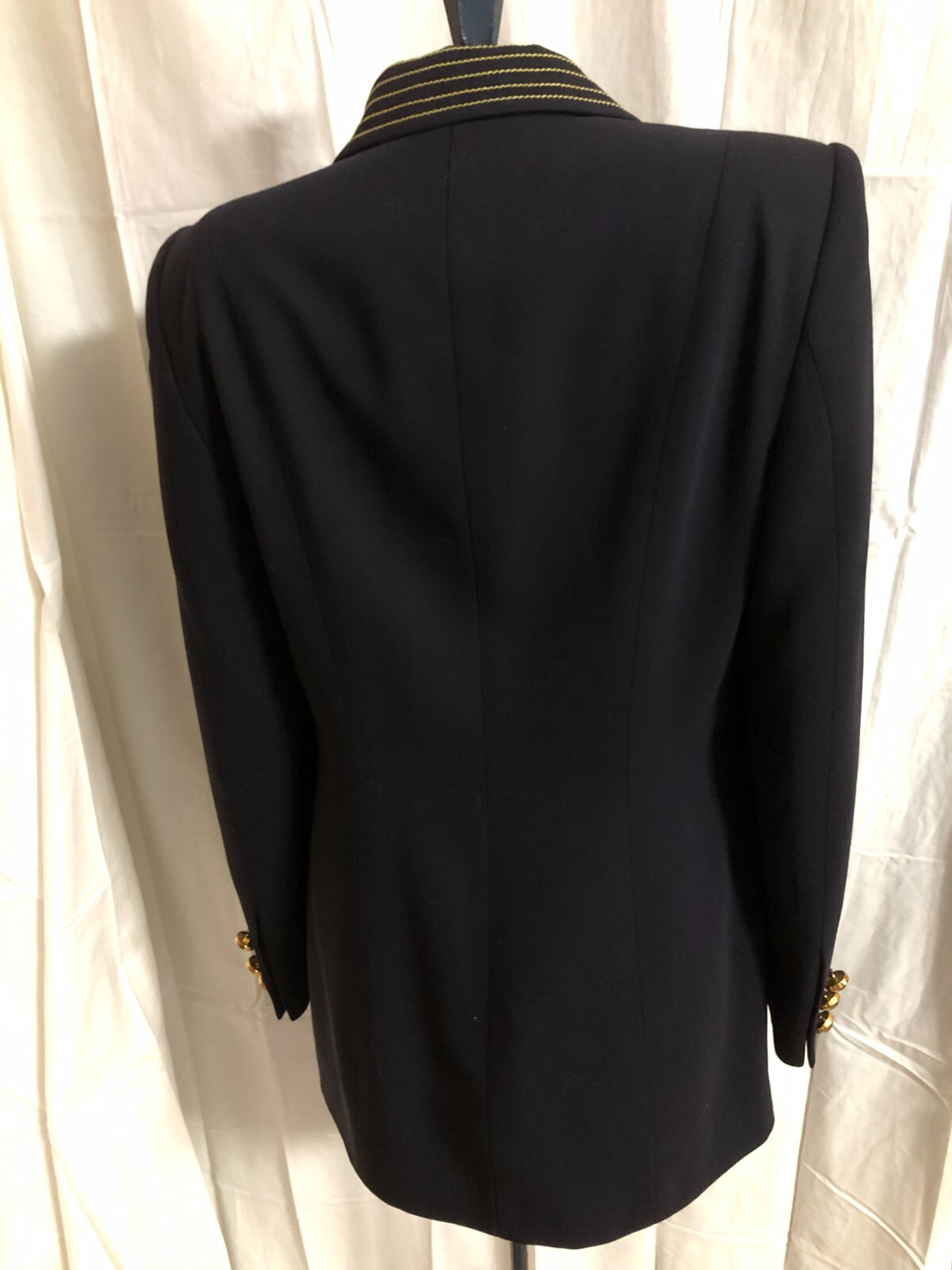 Escada Margaretha Ley Shoulder Pads VTG Navy Blue Gold Thread Blazer Jacket 35