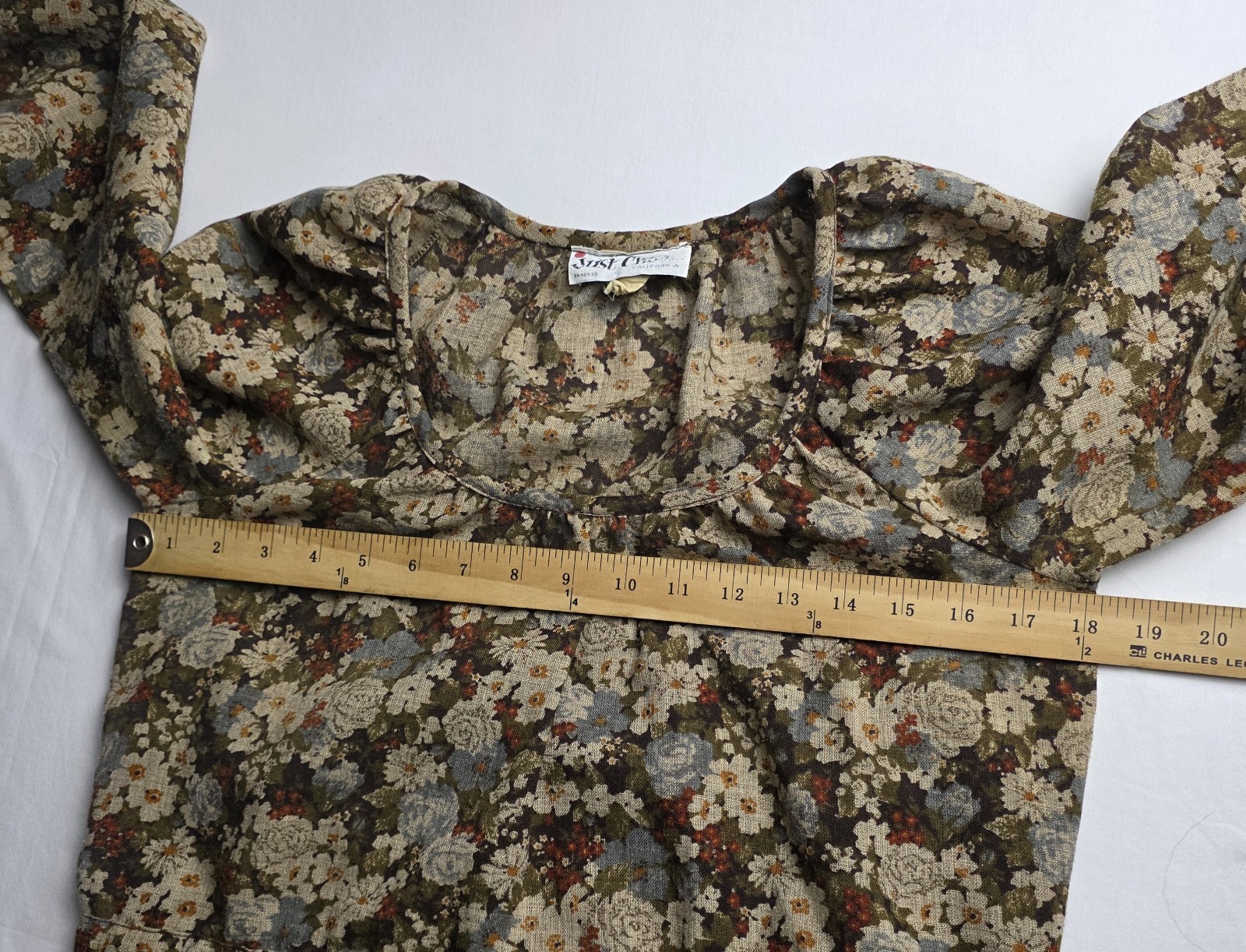 Vtg 80s Just Choon California Ditsy Floral Midi Dress Woman 9/10 Prairiecore