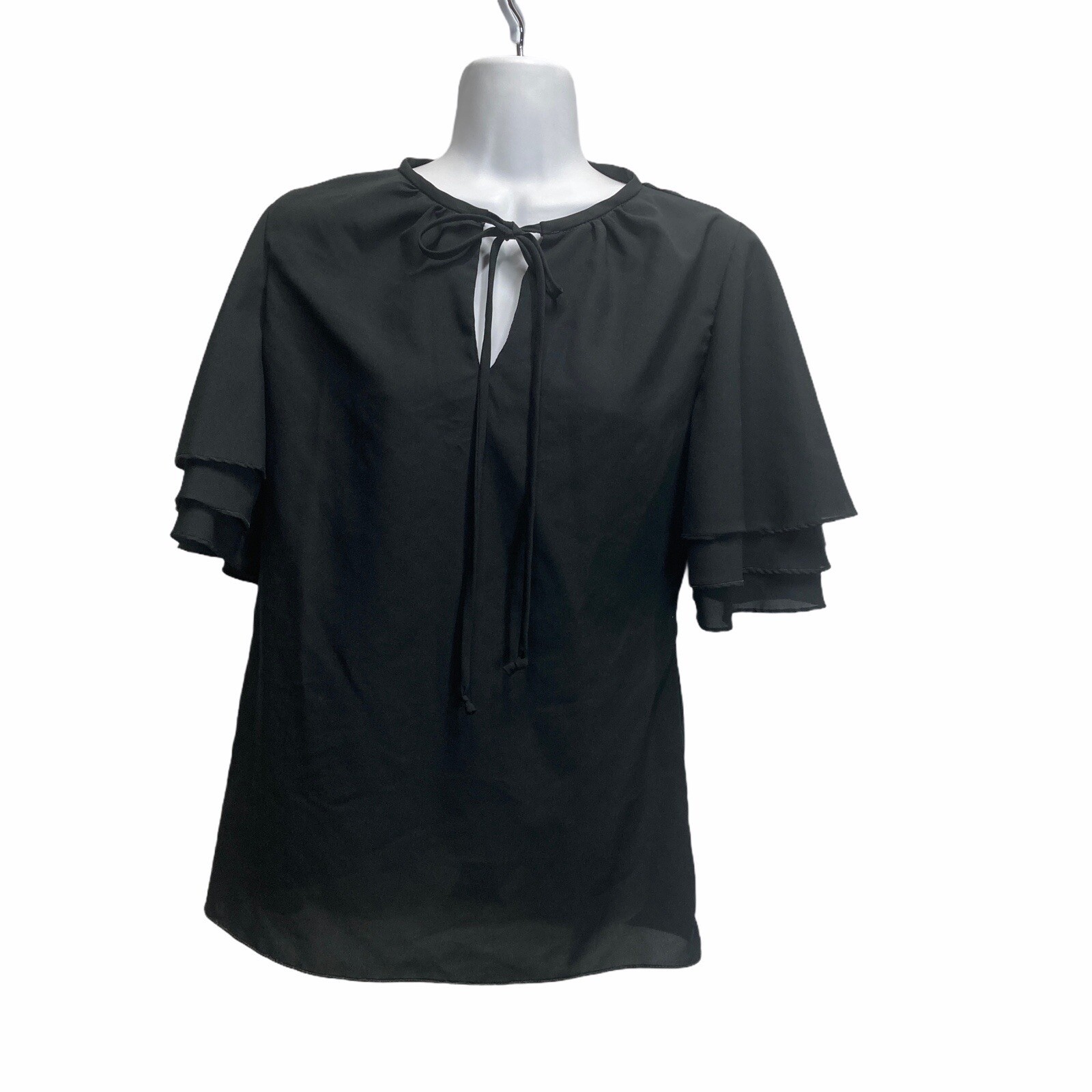 Krist Gudnason Blouse S Ruffle 1970s Semi Sheer Black Layered Sleeves Vintage