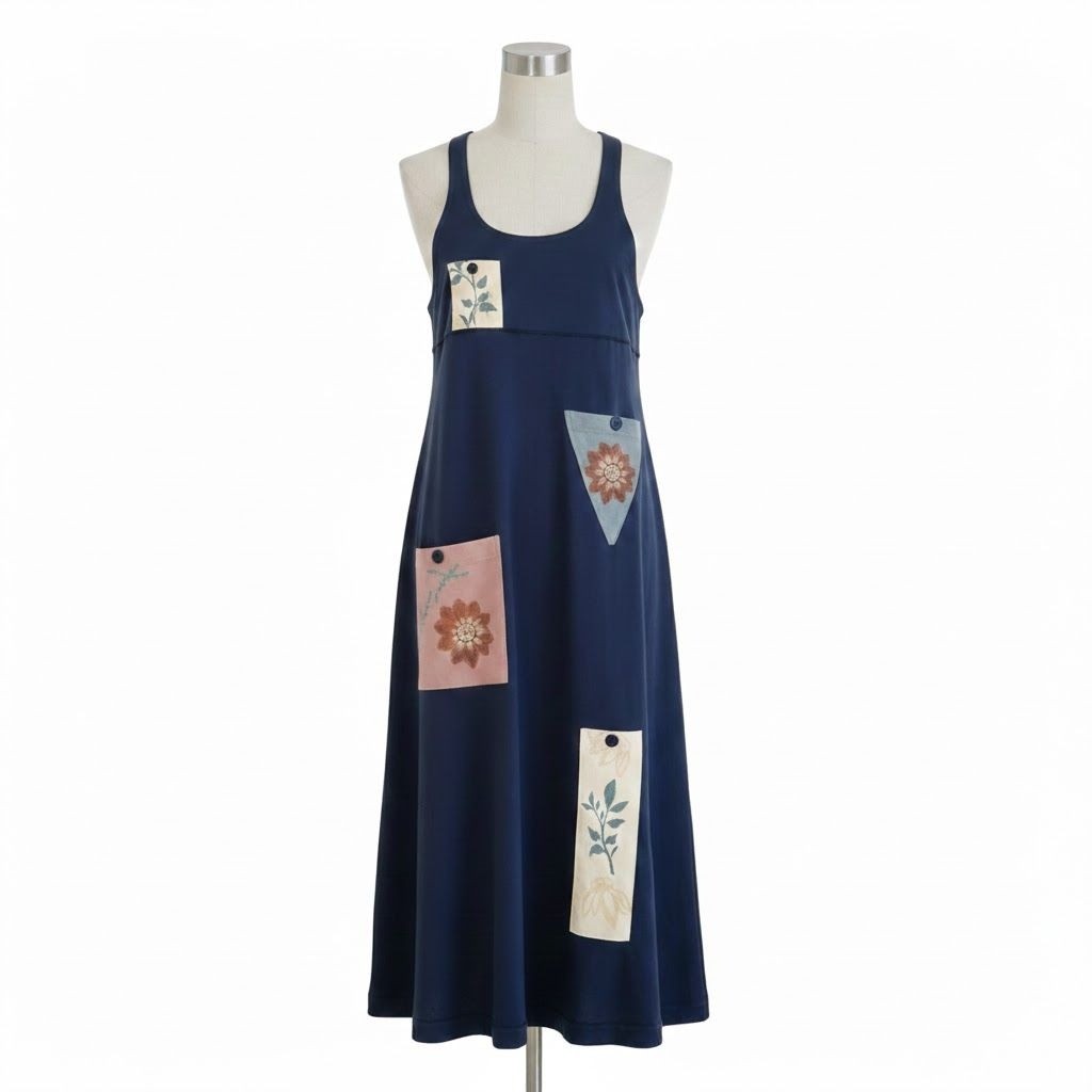 VINTAGE Made in USA Isabel LA by Shawn Patchwork Dress – Navy – Medium