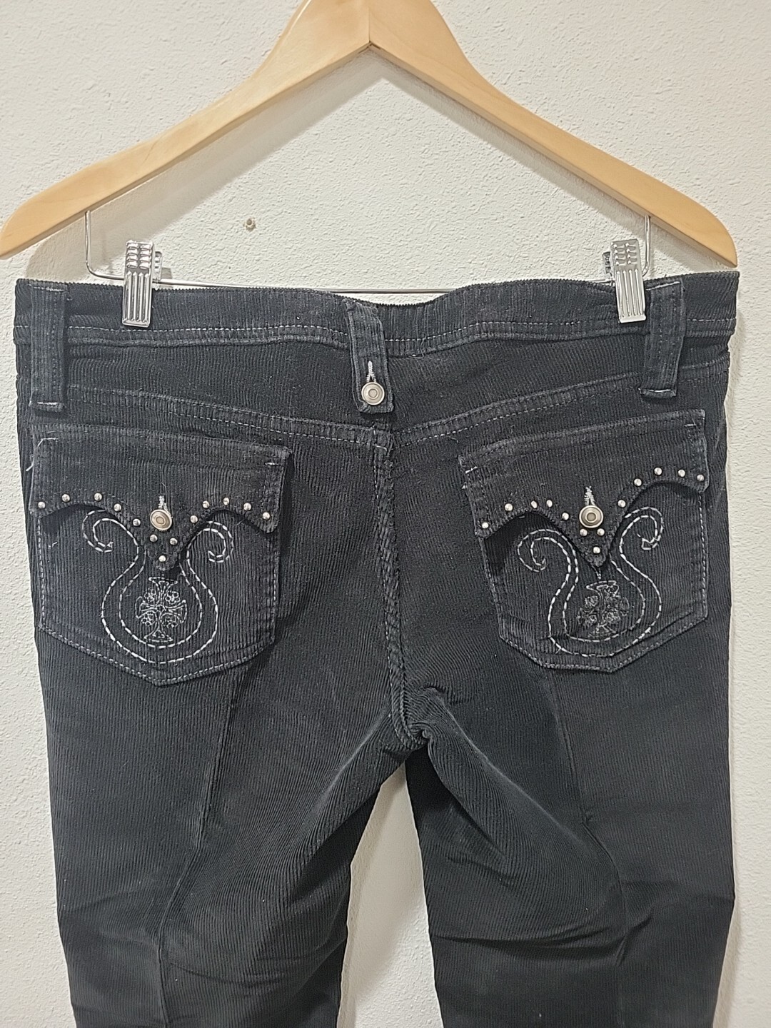 Vintage Embroidered Lowrise Corduroy Flared Jeans Blk Sz 15 36×27 Y2K 90’s